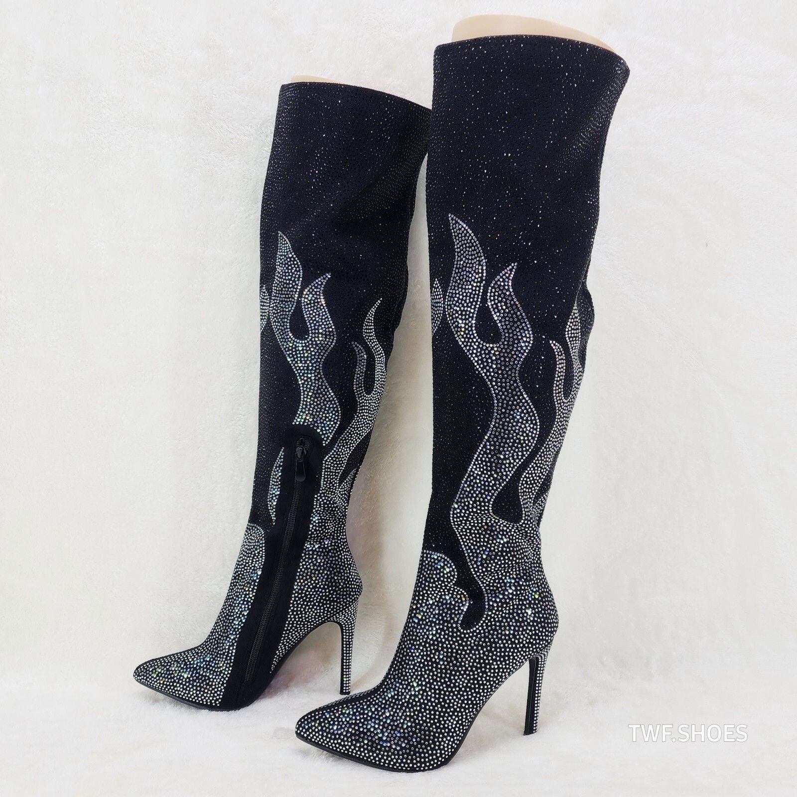 Other Hot Desire Black & Silver Rhinestone Flame Detail Sexy OTK T Size US 10 / IT 40 - 1 Thumbnail