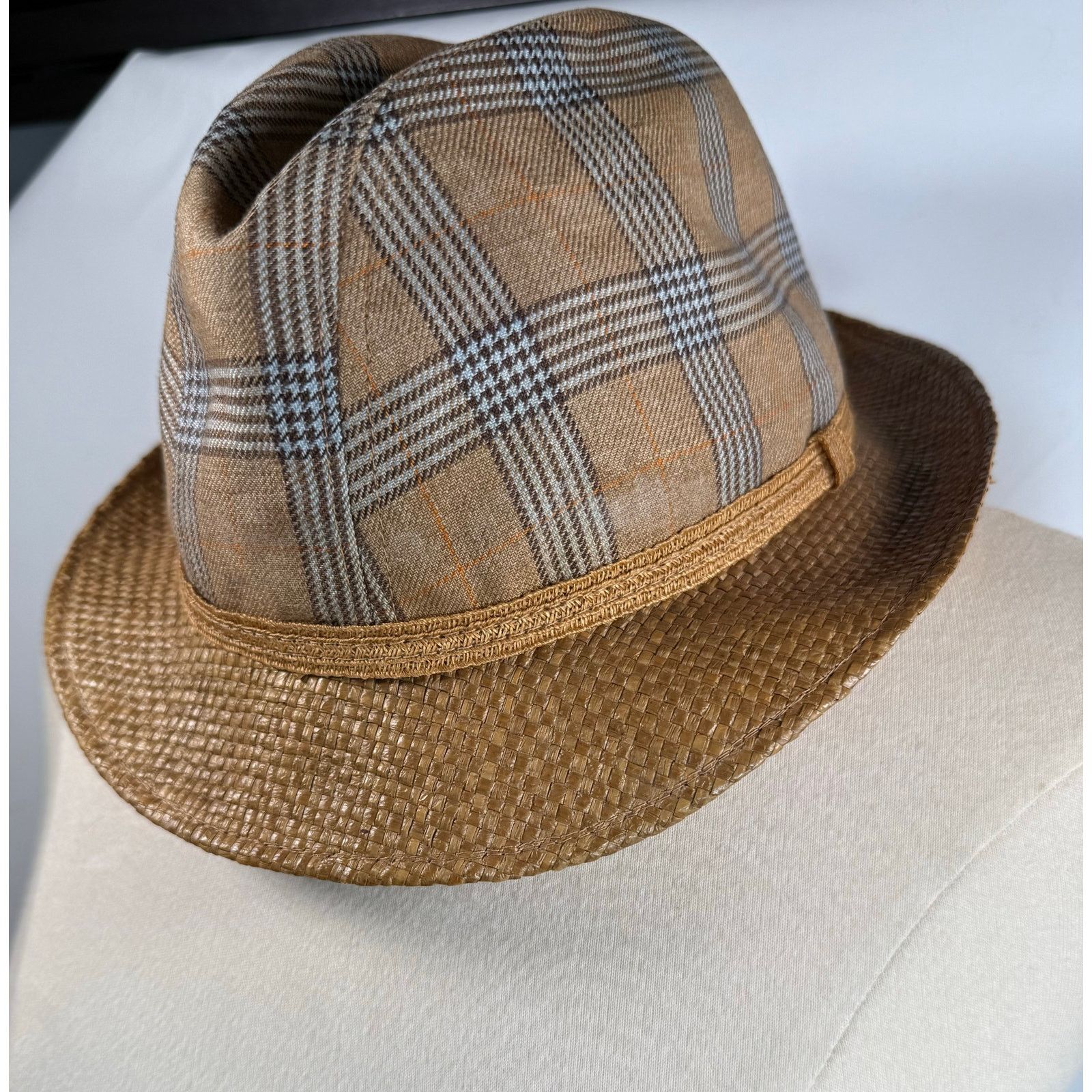 Borsalino Vintage Borsalino Plaid Tweed Fedora Hat w/Straw Brim S/M Size ONE SIZE - 3 Thumbnail