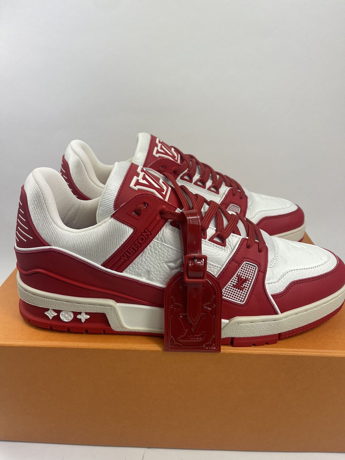 Louis Vuitton VIRGIL ABLOG EXCLUSIVE RED LOGO EMBOSSED SNEAKERS Size US 8 / EU 41 - 1 Thumbnail