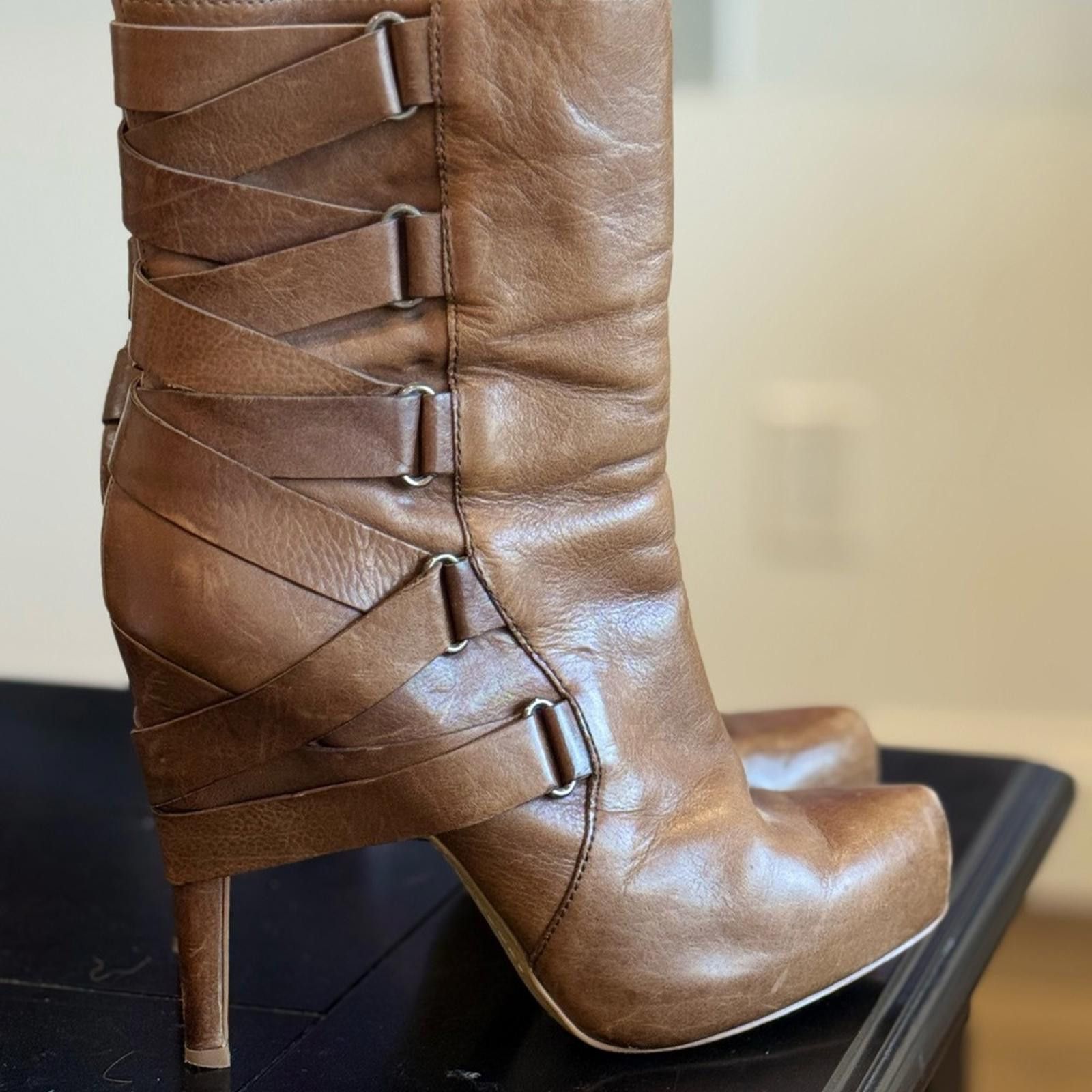 Other Boutique 9 Tan Leather Heeled Boots Size US 7.5 / IT 37.5 - 1 Thumbnail