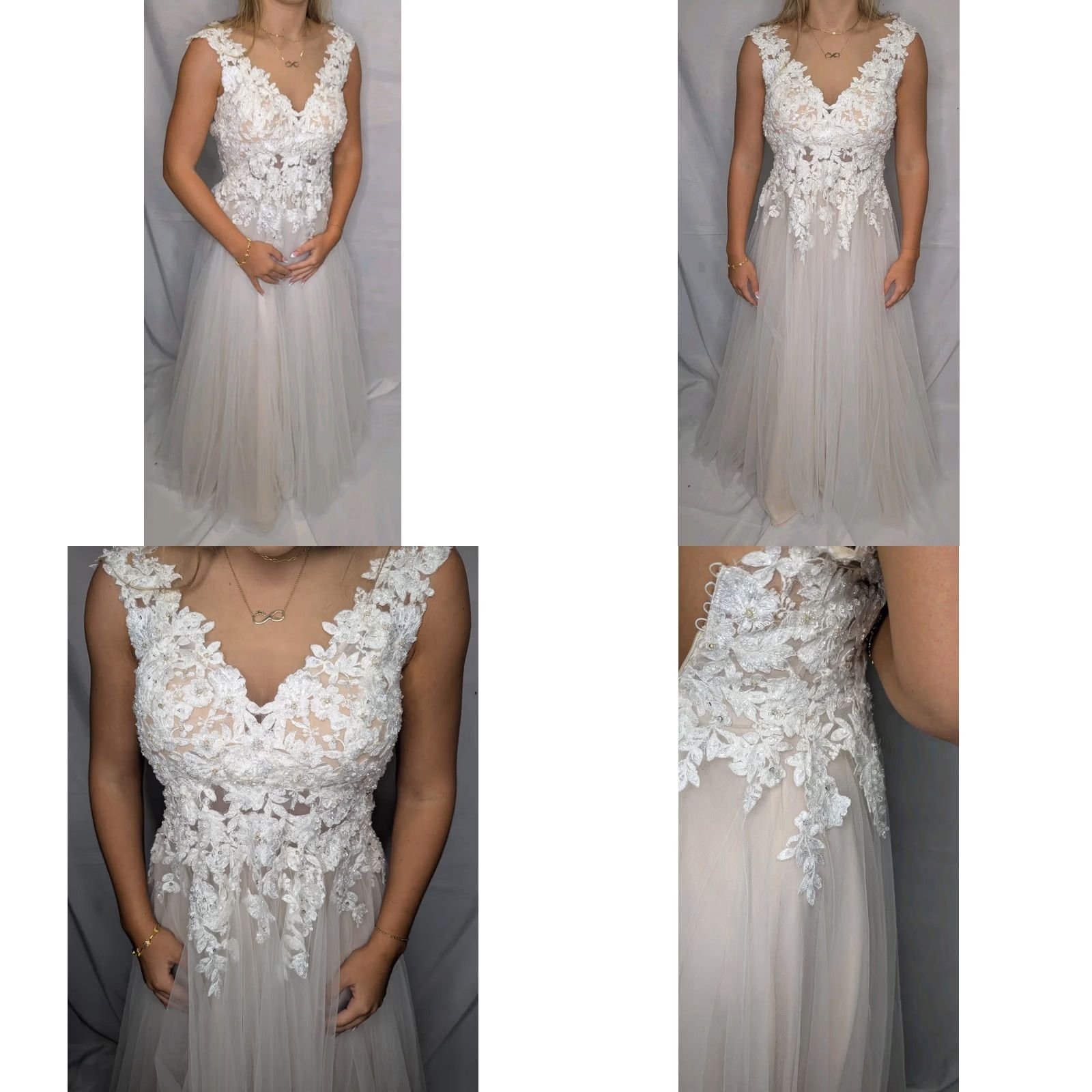 Vintage Eddy K. A-Line Lace Beaded Wedding Dress Gown Champagne Small 2 Size ONE SIZE - 9 Thumbnail
