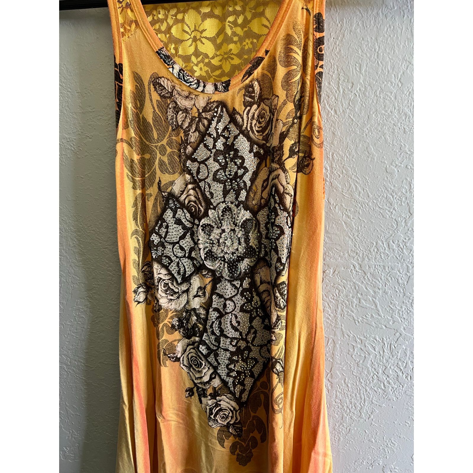 Vintage Vocal Y2K Floral Lace Tank Top Rhinestone Asym Hem Sz S Size S / US 4 / IT 40 - 9 Thumbnail