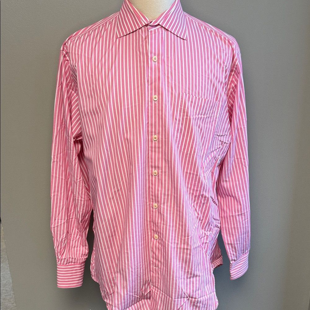 Peter Millar Peter Millar Pink White Stripe Button Down Shirt XL 100% Co Size US XL / EU 56 / 4 - 1 Thumbnail