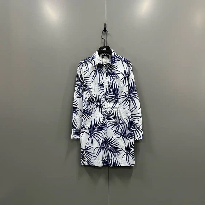 Max Mara MaxMara Blue Cotton Long Sleeve Dress 0089 Size ONE SIZE - 1 Thumbnail