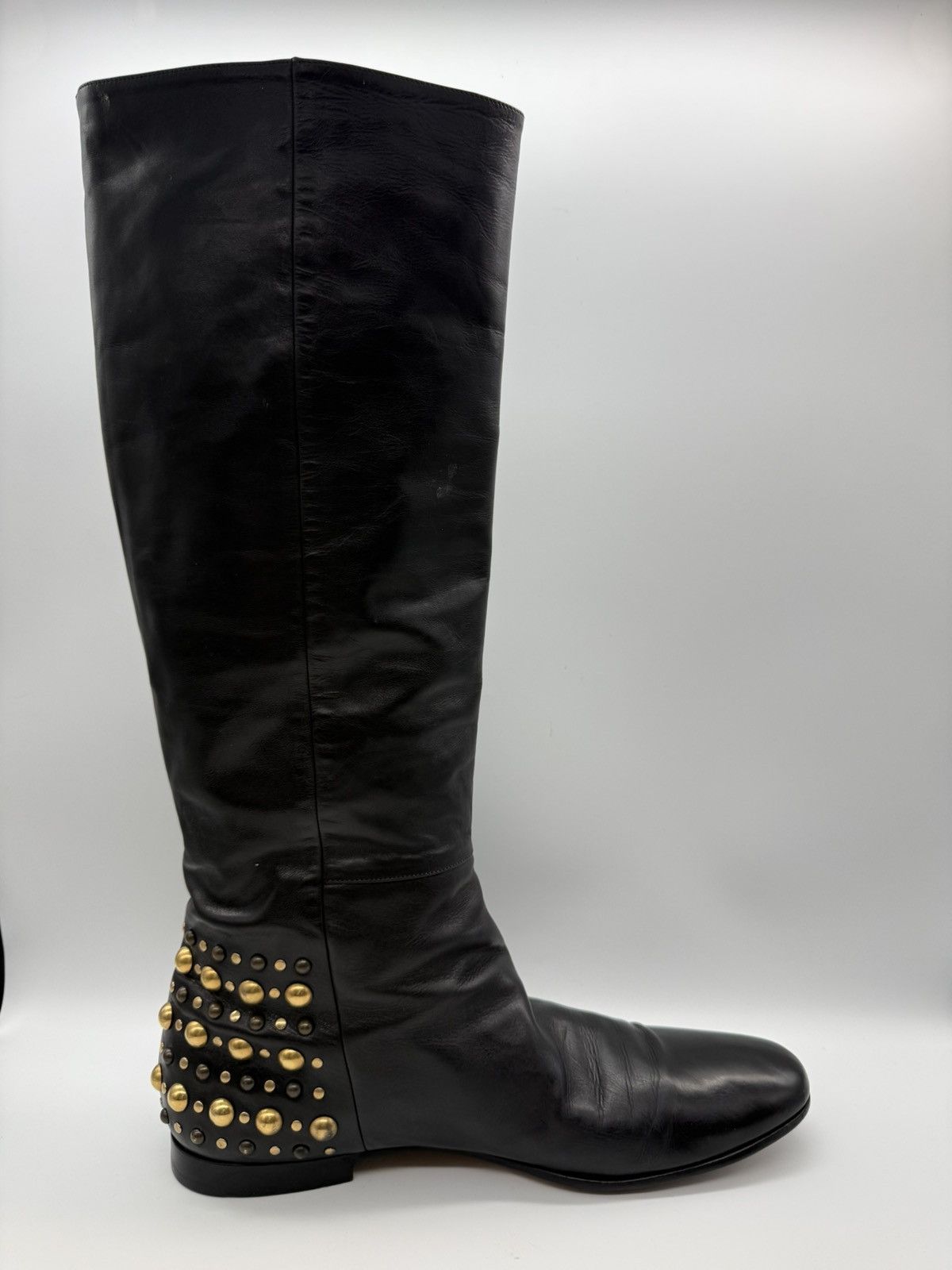 Gucci Gucci "Elizabeth" Studded Tall Boot Black Leather Gold Studs Size US 11 / EU 44 - 6 Thumbnail