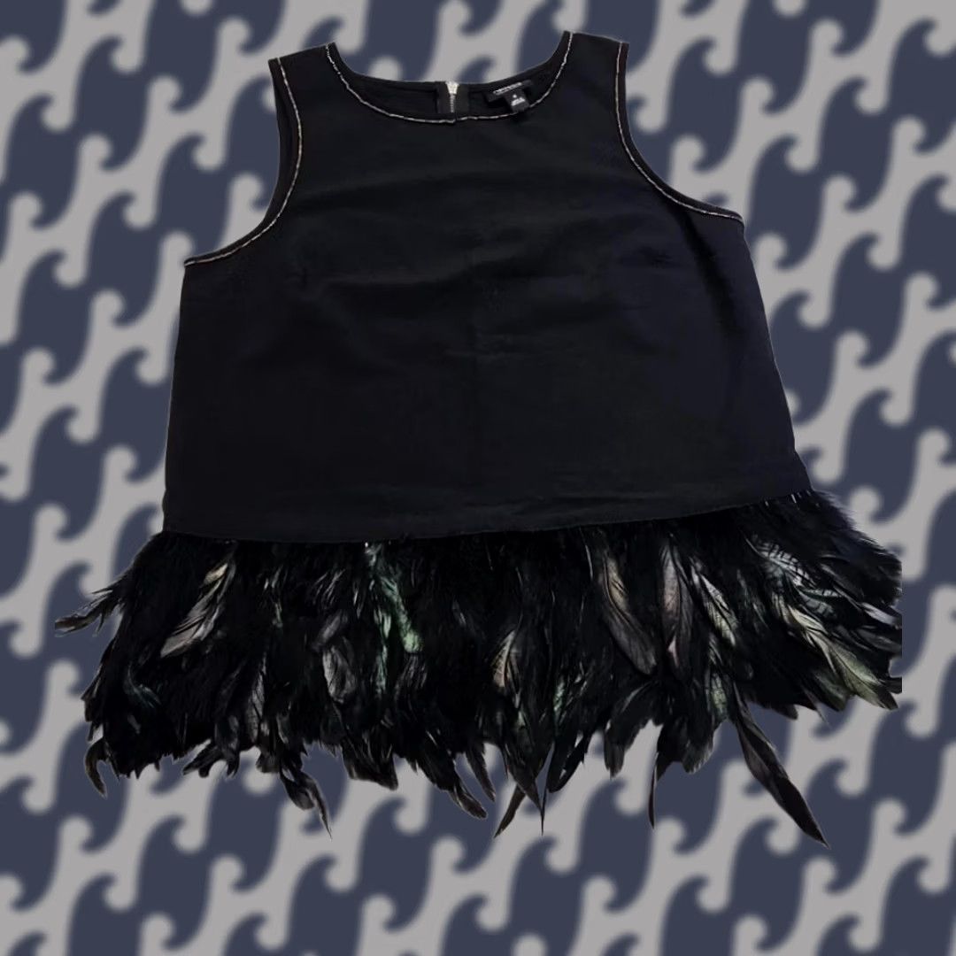 Nicole Miller Nicole Miller Feather Hem Top Womens S Black Sleeveless Party Blouse Size S / US 4 / IT 40 - 1 Thumbnail