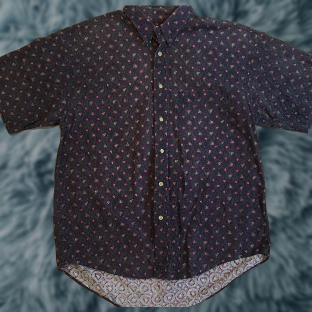 Vintage Vtg 90s Abstract Art All Over Print Button Up Shirt XL Blue Men Short Sleeve Vintage 90s Grunge Vaporwave Surf Skate Aztec OP Size US XL / EU 56 / 4 - 1 Thumbnail