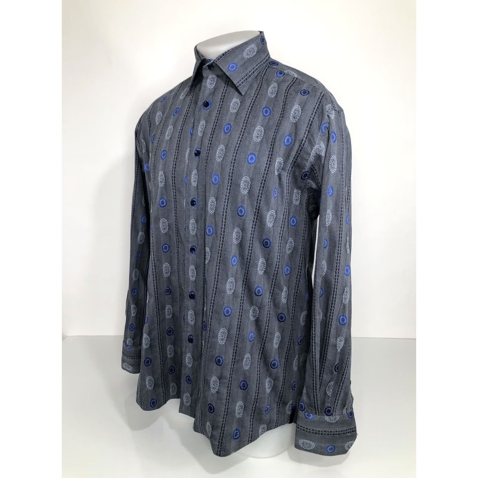 Vintage VISCONTI Shirt Mens Lg PAISLEY FLIP CUFF Gray Size US L / EU 52-54 / 3 - 2 Thumbnail