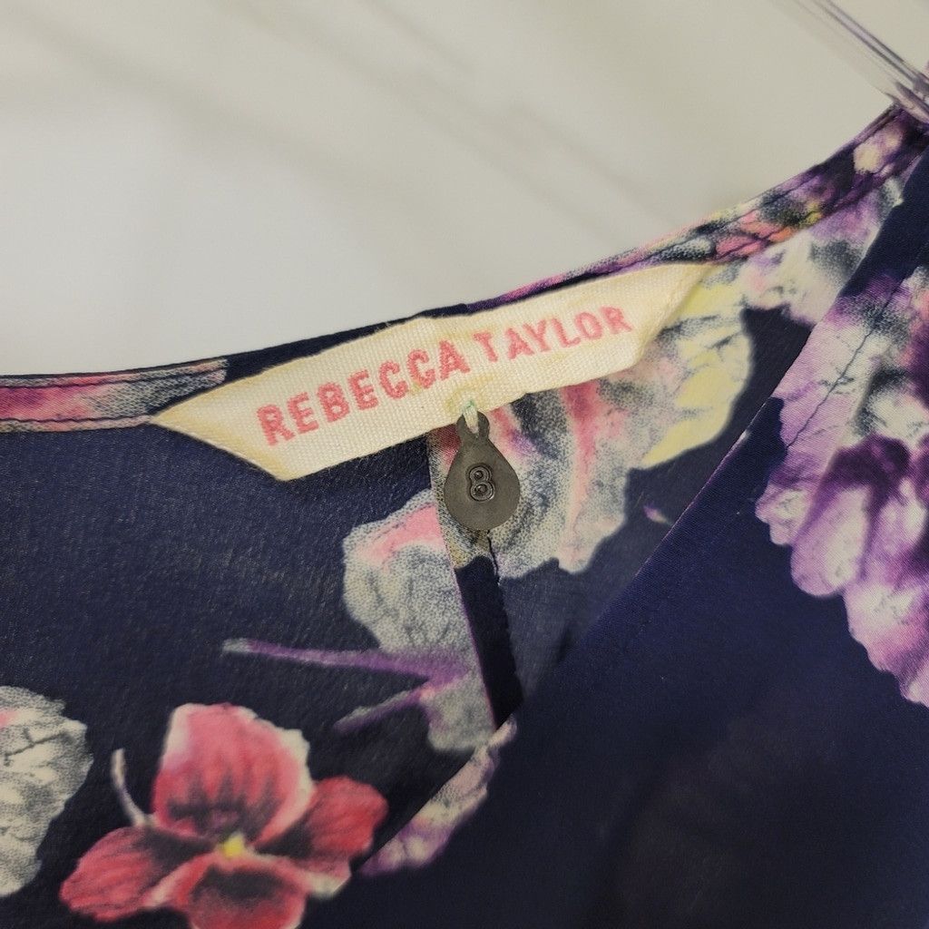Rebecca Taylor EUC Rebecca Taylor Navy & Purple Floral Silk Blouse Size M / US 6-8 / IT 42-44 - 4 Thumbnail
