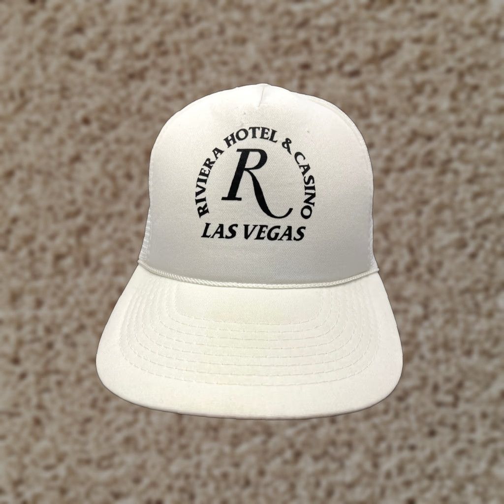 Rivieras Riviera Hotel & Casino Las Vegas Hat Cap Snap Back Adult OS White Polyester Trucker Size ONE SIZE - 1 Thumbnail