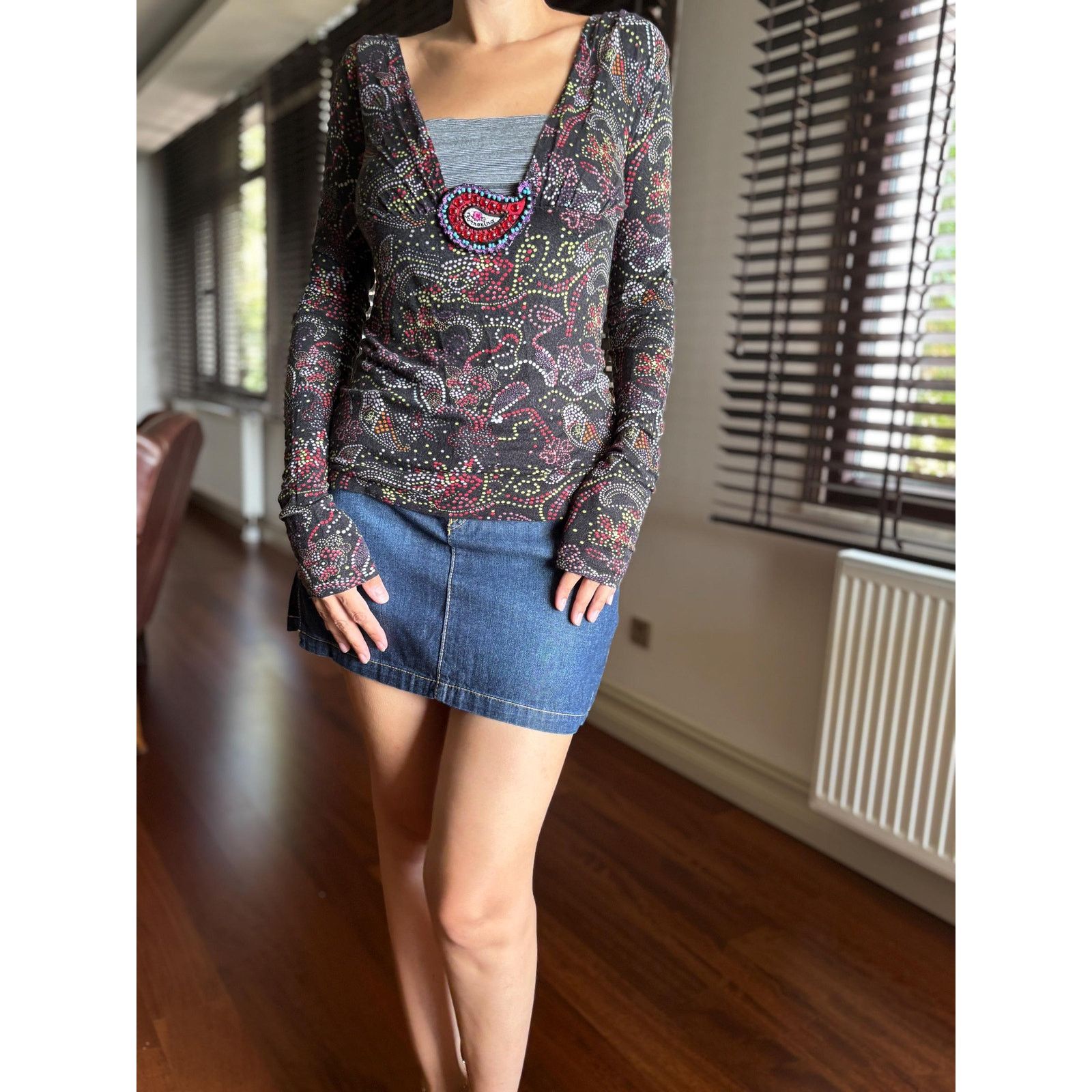 Vintage Fornarina Mesh Top Y2K Beaded Patch Paisley Glitter Italy Size S / US 4 / IT 40 - 1 Thumbnail