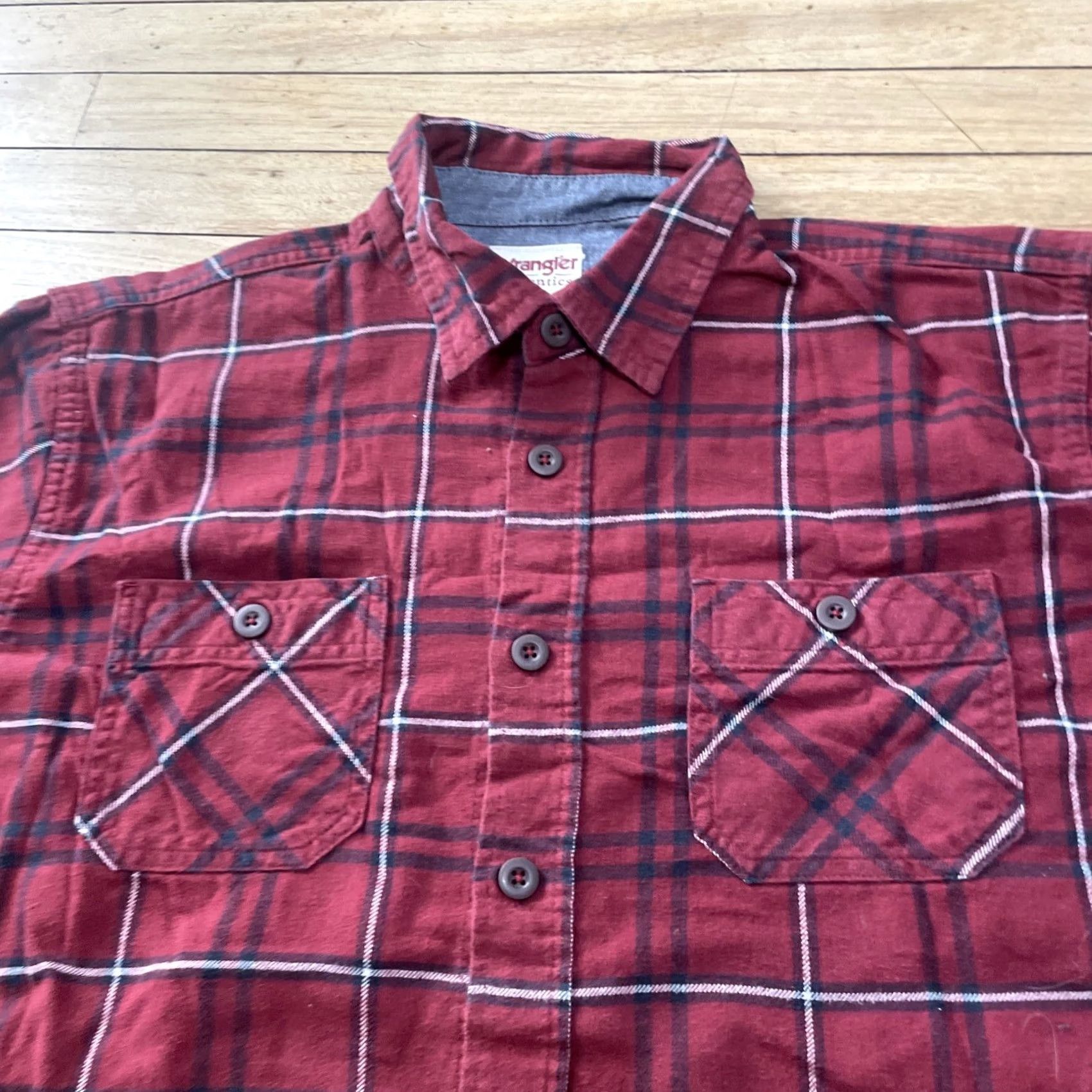 Wrangler VINTAGE Wrangler Authentic Button Shirt Men XL Western Red Plaid Flannel Classic XL 50" Size US XL / EU 56 / 4 - 5 Thumbnail