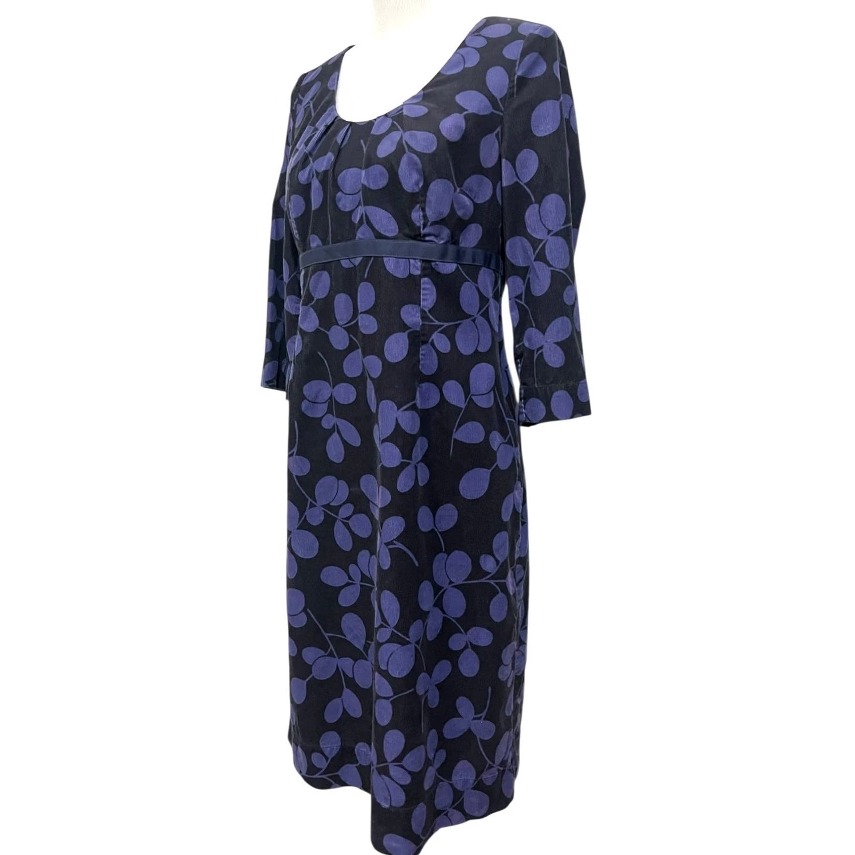 Boden Boden Corduroy Dress Purple Black Empire Waist Scoop Neck 3/4 Sleeve Women’s 8L Size Regular Knee Length Satin? Size M / US 6-8 / IT 42-44 - 3 Thumbnail