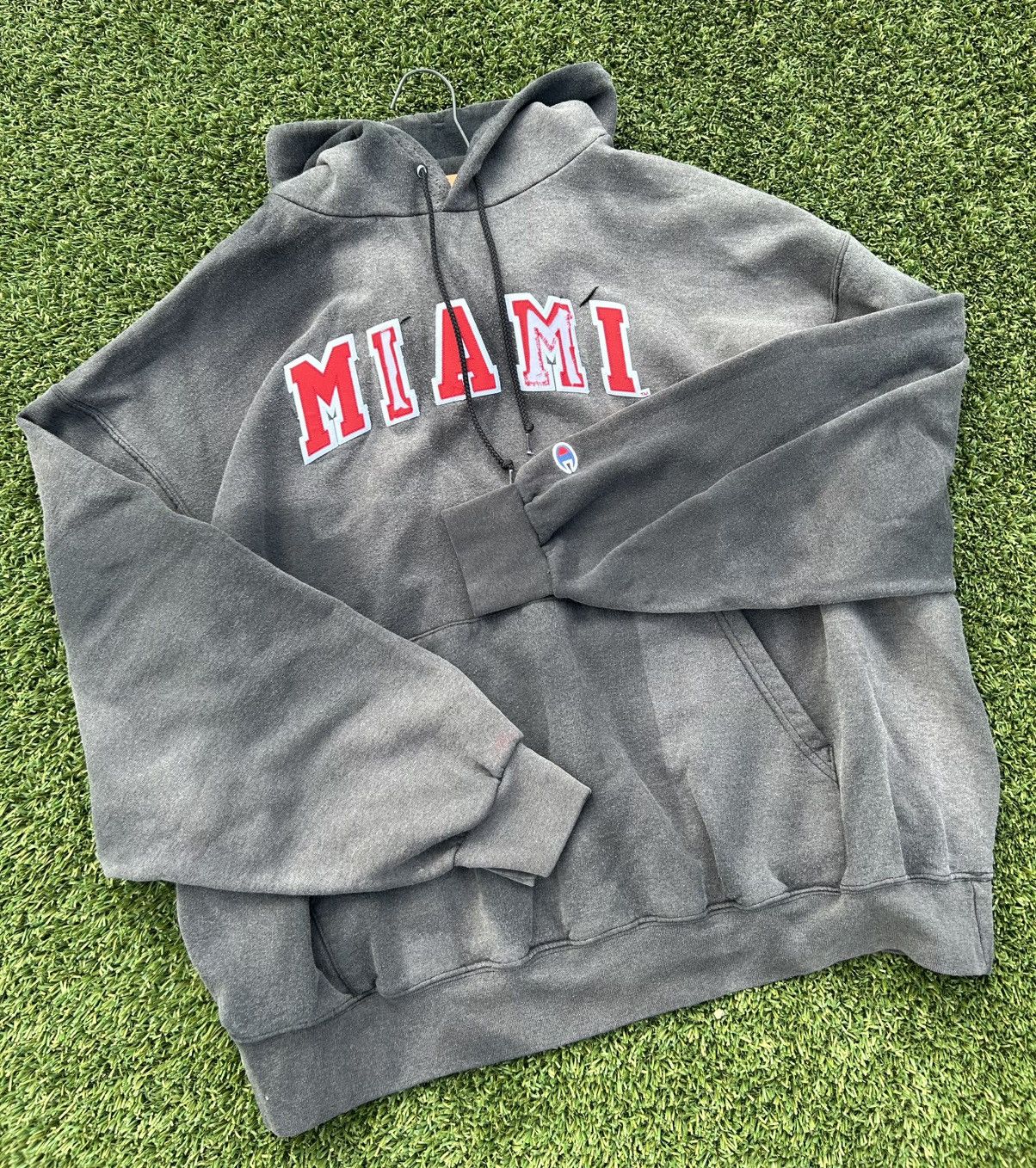 Champion Vintage 90s Distressed THRASHED Miami Grunge Hoodie Size US XL / EU 56 / 4 - 3 Thumbnail