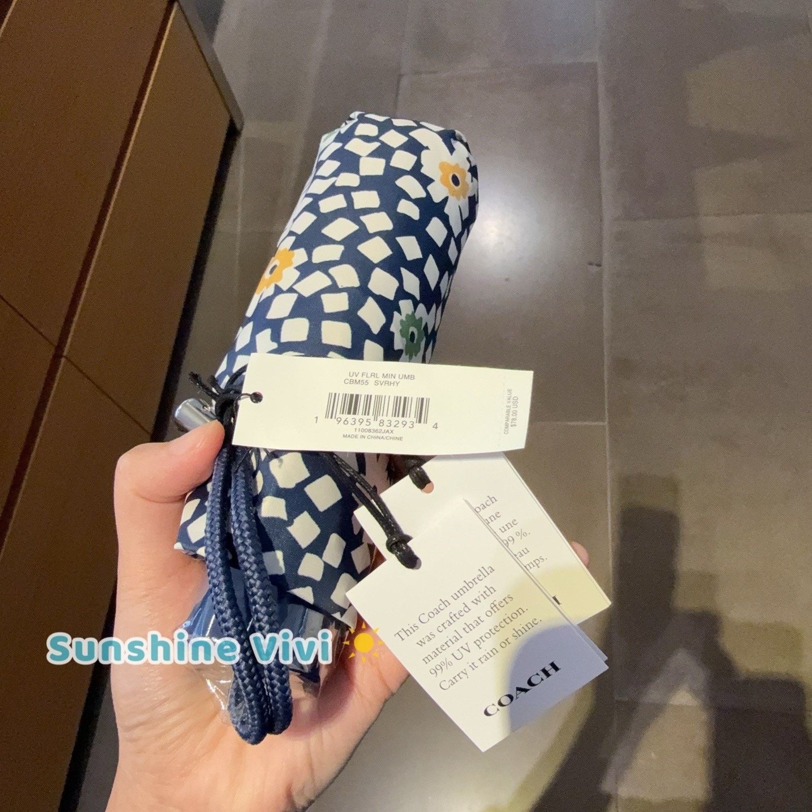 Coach NWT Coach Uv Protection Mini Umbrella Plaid Print Blue CBM55 Size ONE SIZE - 3 Thumbnail