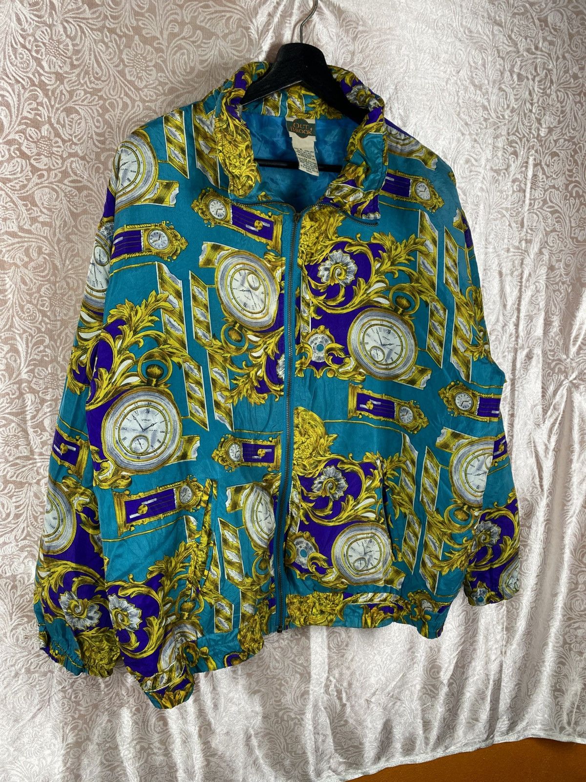 Vintage Vintage OUT BROOK Silk Jacket Baroque Clock Print Teal Gold Size US XL / EU 56 / 4 - 5 Thumbnail