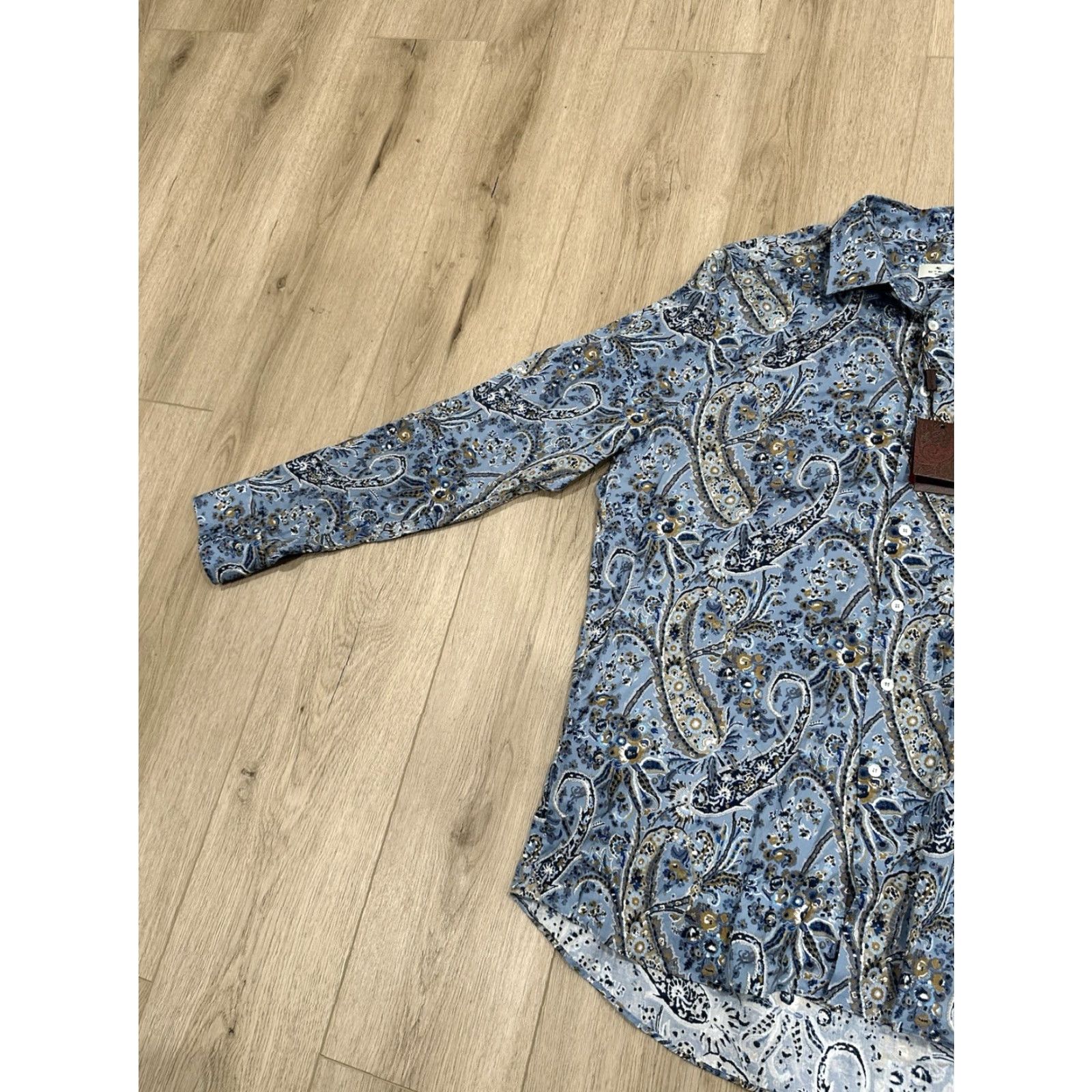 Etro NWT Etro Button-Down Dress Shirt Size 46 Blue/Multi Paisley Print Mens Shirt 46 Blue Paisley ETRO Dress Shirt Size 46R - 4 Thumbnail