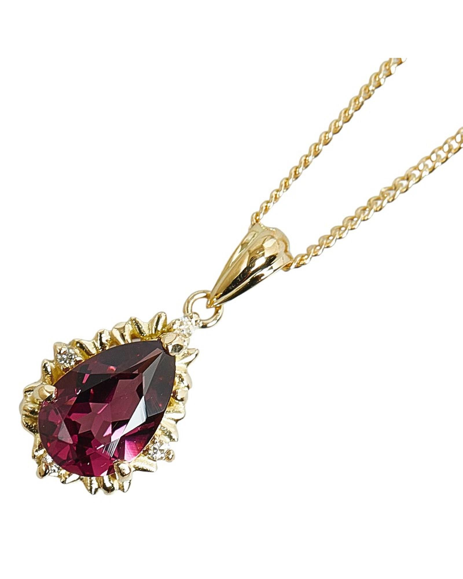 image of 18K Gold Diamond Garnet Pendant Necklace, Women's