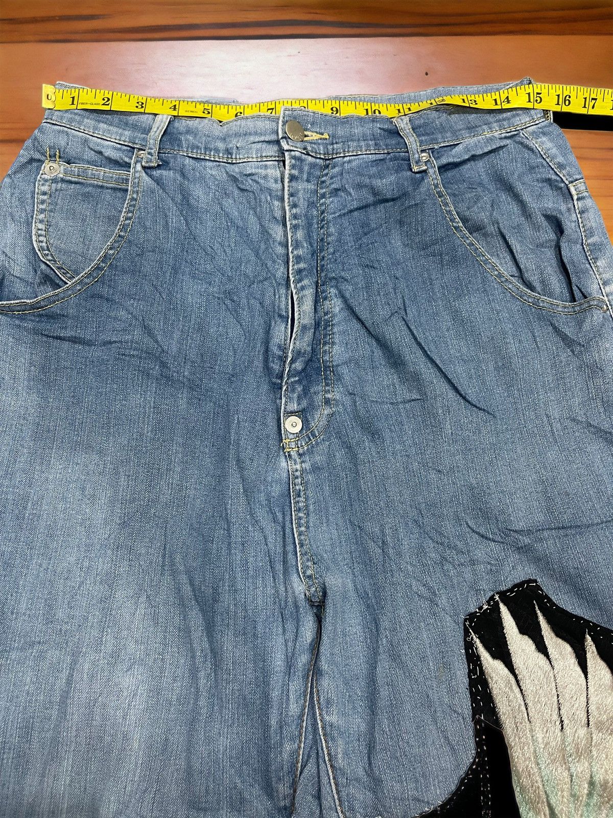 Issey Miyake × Ne-Net Ne-Net by Issey Miyake Hybrid Patchwork Bird Cropped Jeans Size US 30 / EU 46 - 4 Thumbnail