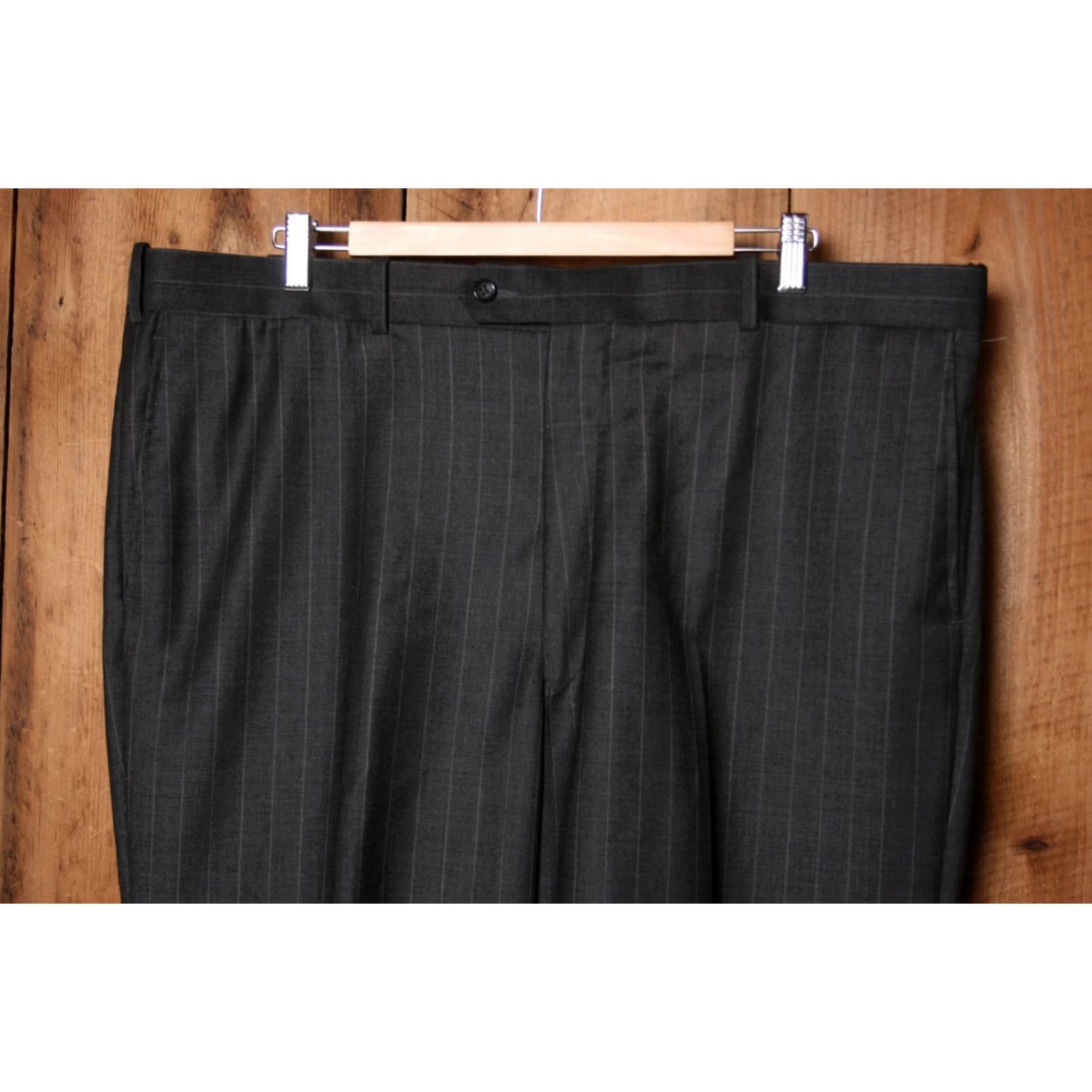 Vintage Sette Ponti Mack Charcoal Gray Pinstriped 100% Wool Dress Pants Sz. 42x30 Mens Pants Flat Front High Rise 30.25" Inseam Dress Pants Size US 42 / EU 58 - 2 Thumbnail