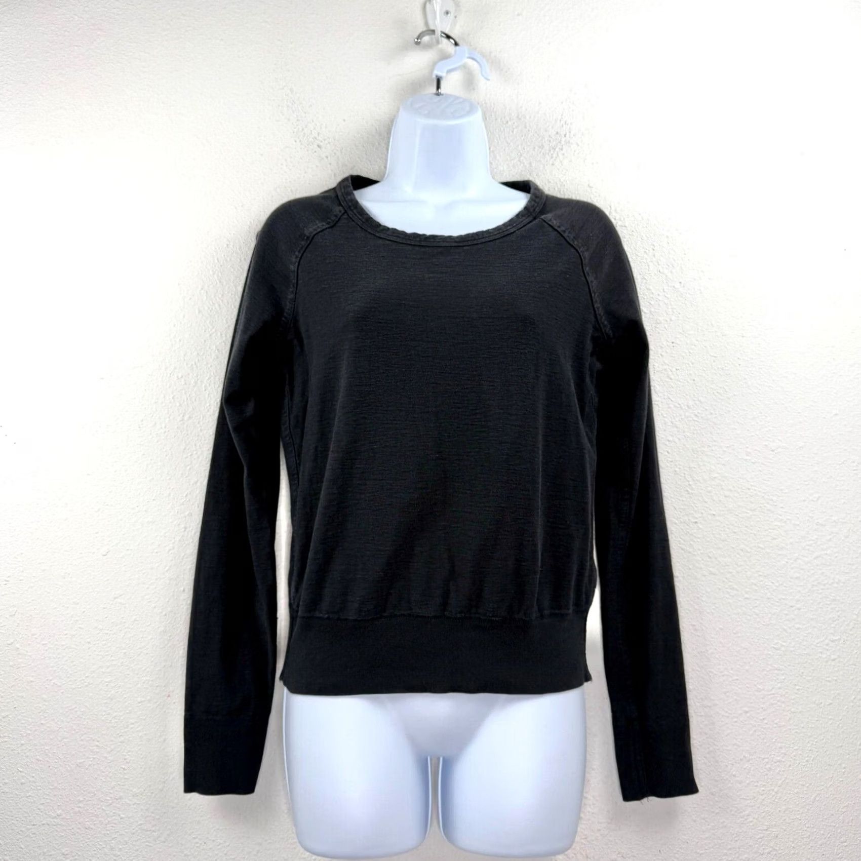 James Perse James Perse Womens Cropped Sweater Size S 1 Black Long Raglan Sleeve Scoop Neck Pullover Knit Cotton Knitwear Regular Womens Size XS / US 0-2 / IT 36-38 - 2 Thumbnail