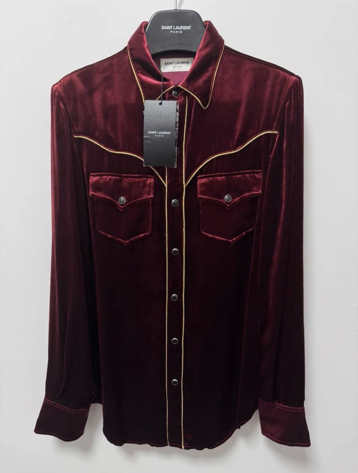 Saint Laurent Paris Saint Laurent (SLP) 16FW Palace Gold Thread Red Velvet Shirt Size US S / EU 44-46 / 1 - 1 Thumbnail