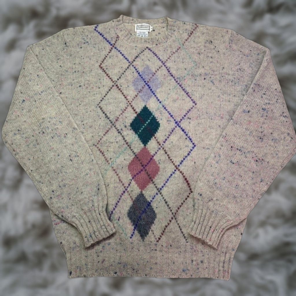 Castore VINTAGE Forecast Wool Sweater Mens Large Beige Argyle Crewneck 90s Size US L / EU 52-54 / 3 - 1 Thumbnail