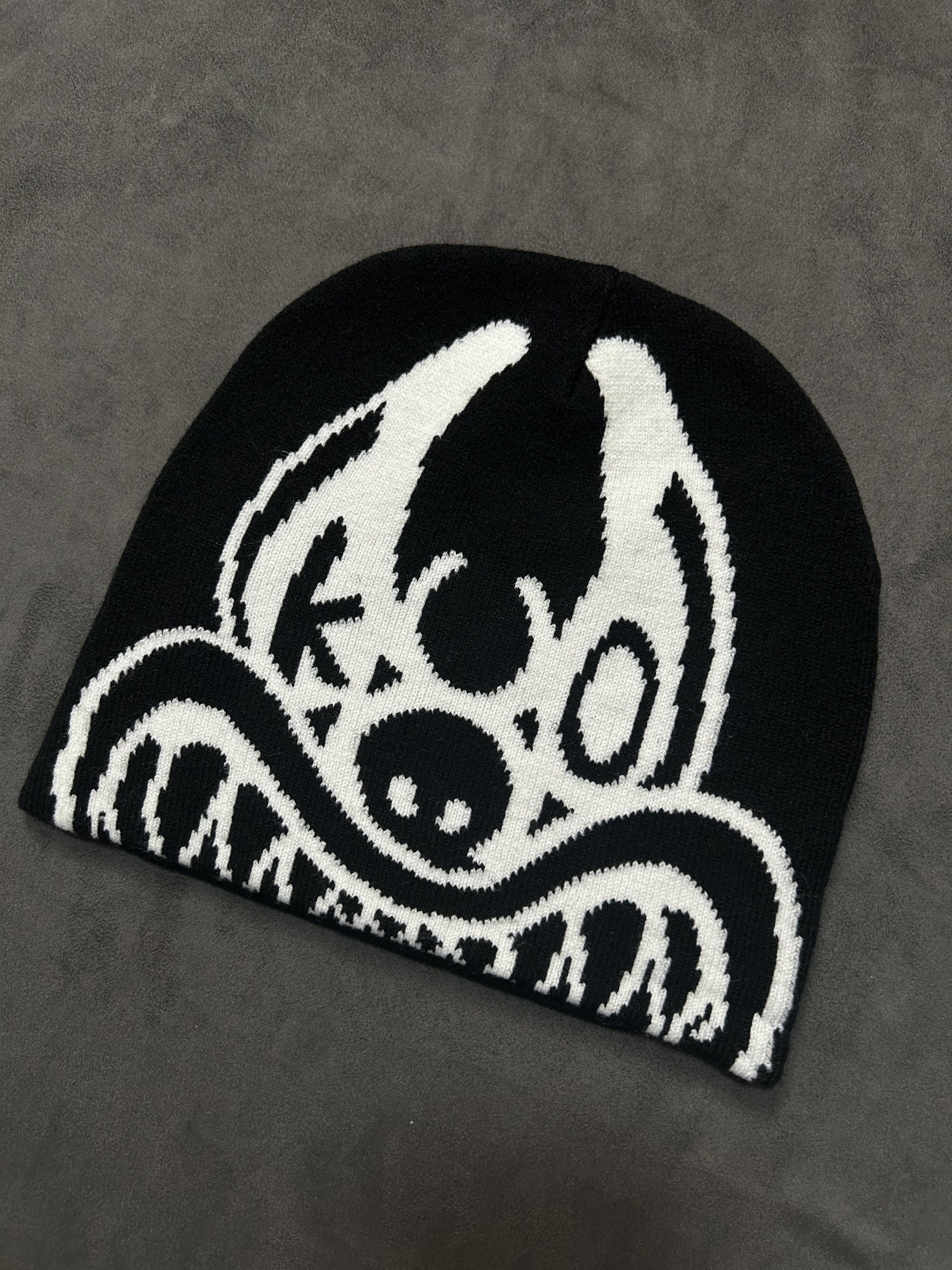 Japanese Brand Devil Joker Graphic No Cuff Knit Cap Beanie Black Hat OS Size ONE SIZE - 2 Thumbnail