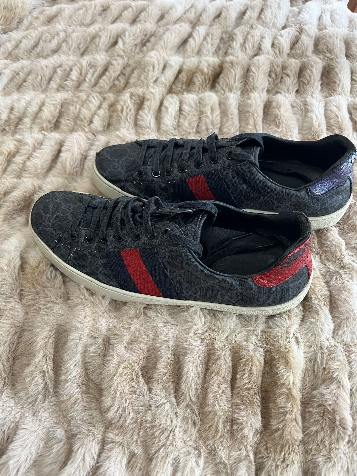 Gucci Gucci Ace Sneakers Supreme GG Monogram Web Black and Gray Size US 7 / EU 40 - 2 Thumbnail