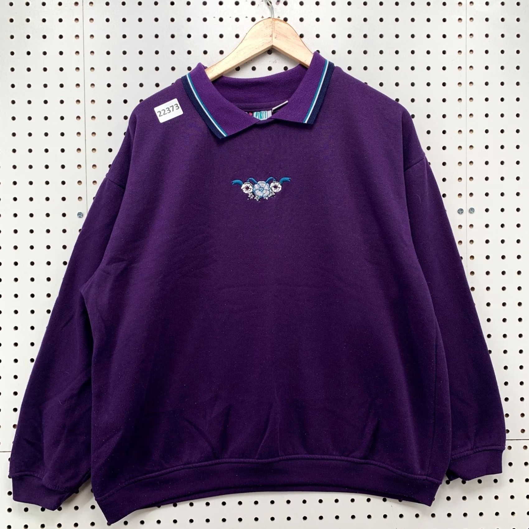 ESPIRIT VINTAGE Bolo Shirt Womens XL Purple Spirit Collared Sweatshirt Embroidered Floral Size XL / US 12-14 / IT 48-50 - 5 Thumbnail