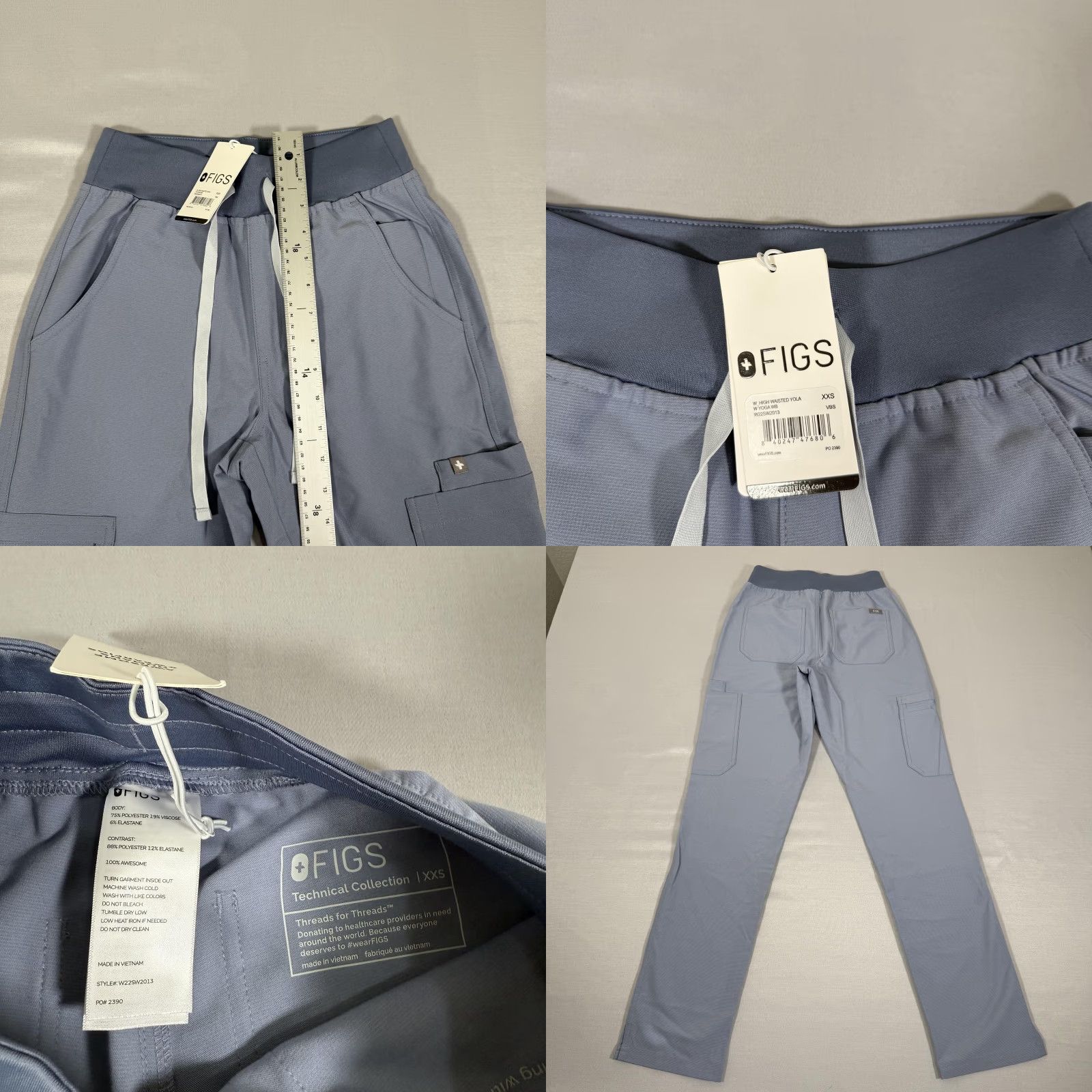 Vintage FIGS Yola Pants Womens XXS Blue High Waisted Scrub Technical Collection Size 24" / US 00 / IT 34 - 8 Thumbnail