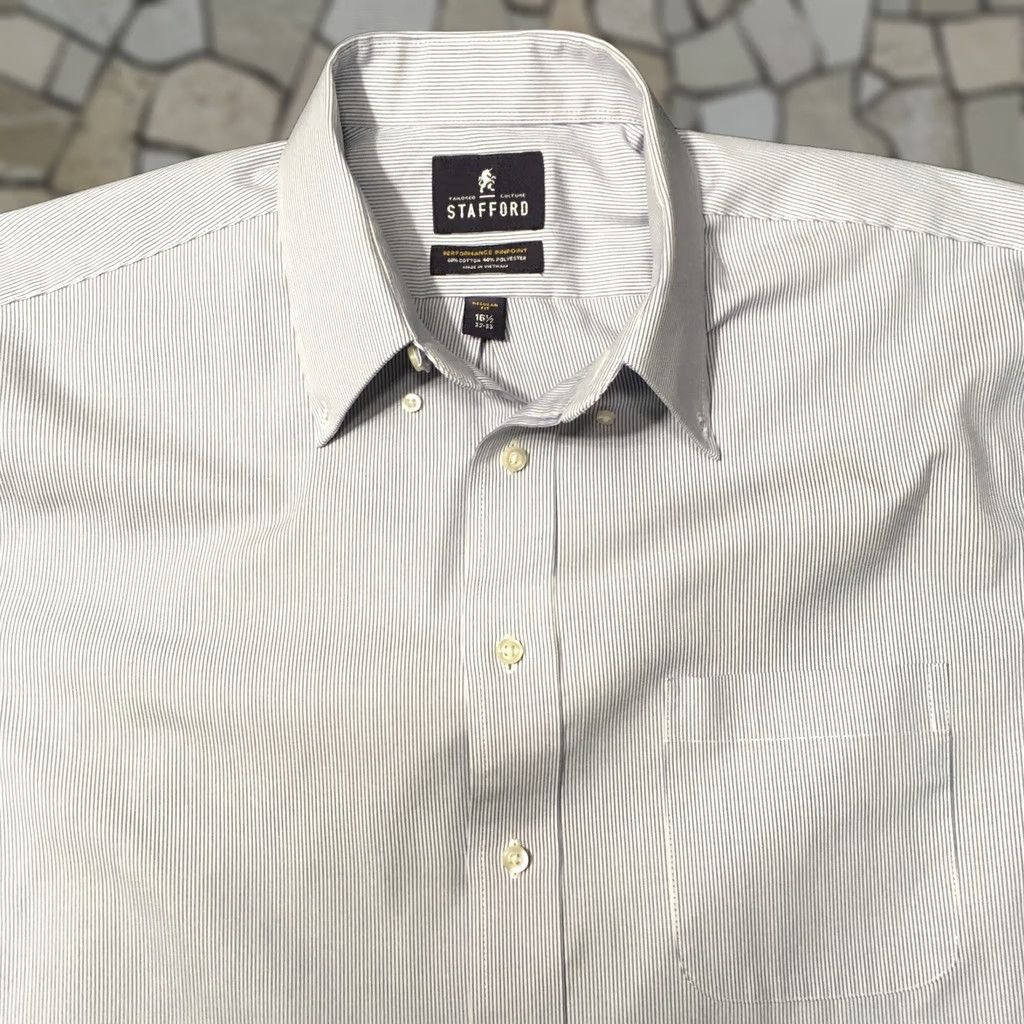 Stafford STAFFORD Shirt Men’s 16.5 32-33 Blue Striped performance pinpoint Size US XL / EU 56 / 4 - 1 Thumbnail