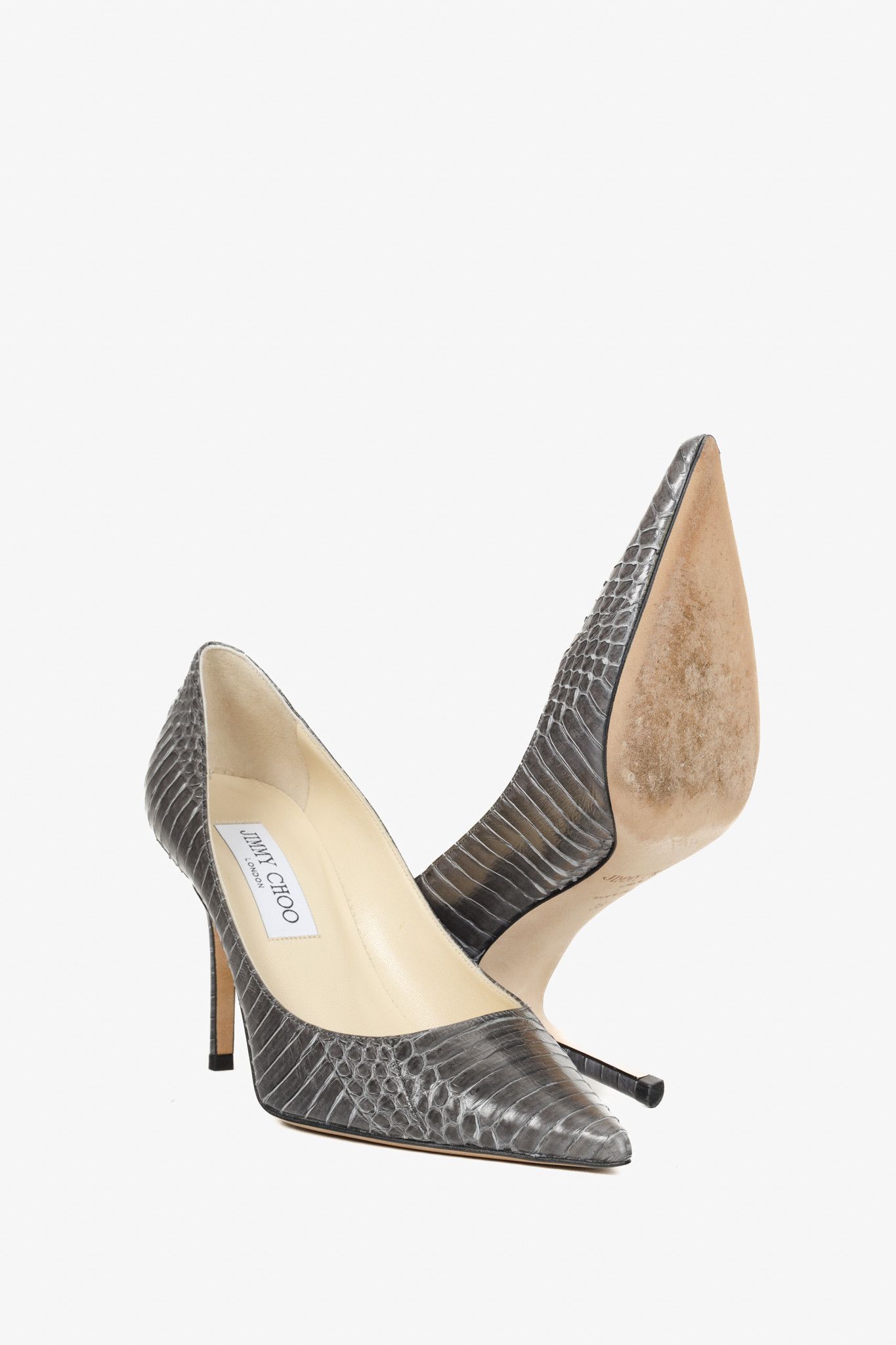 Jimmy Choo Jimmy Choo Grey Pointed Toe Snake Texture Stilettos Size US 6 / IT 36 - 4 Thumbnail