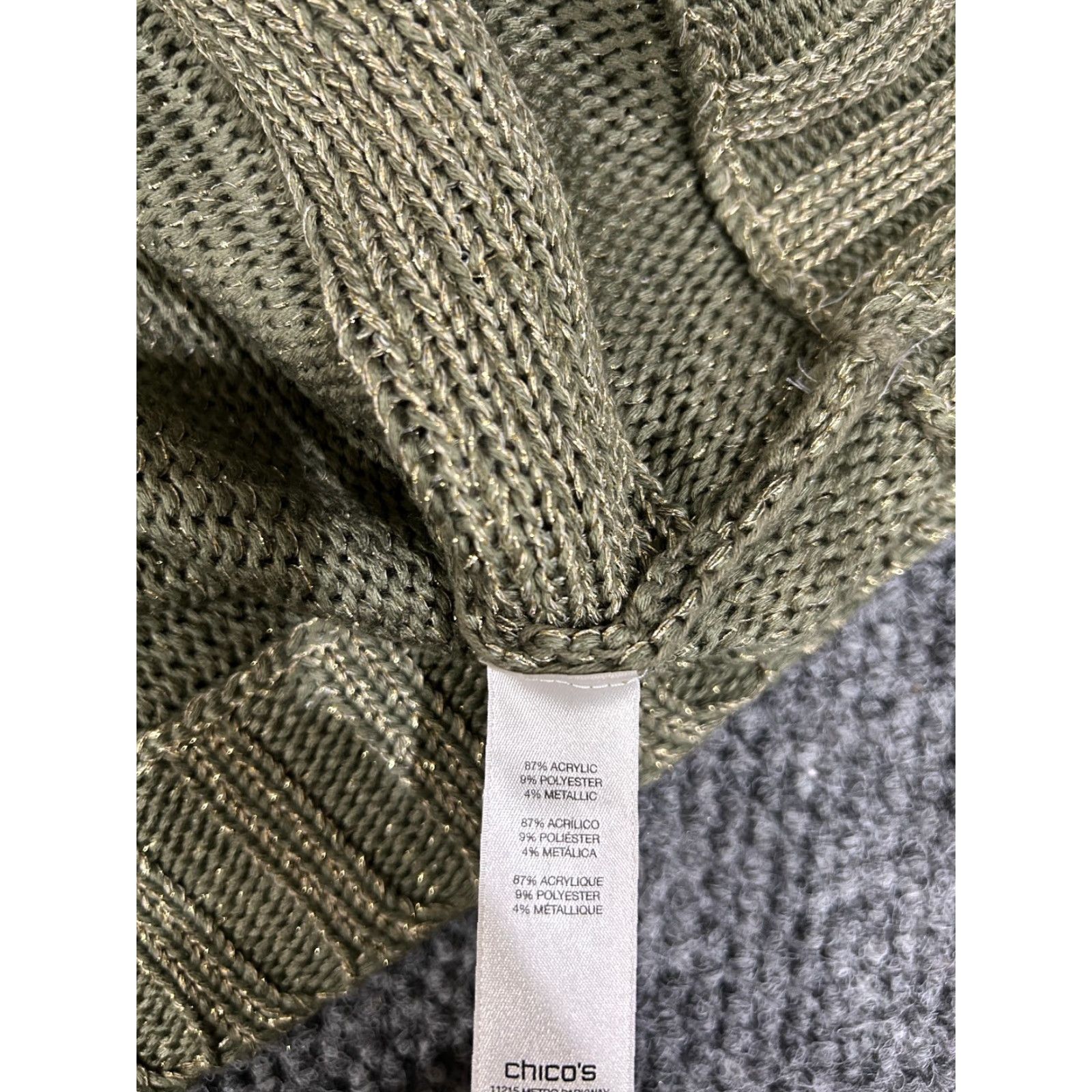 Vintage Chicos Sweater Womens 2 Green Gold Sequin Stripe Knit Metallic Short Sleeve Pullover Round Neck Knit Style Chunky-Knit Fashion Modern Mens? Size XS / US 0-2 / IT 36-38 - 6 Thumbnail