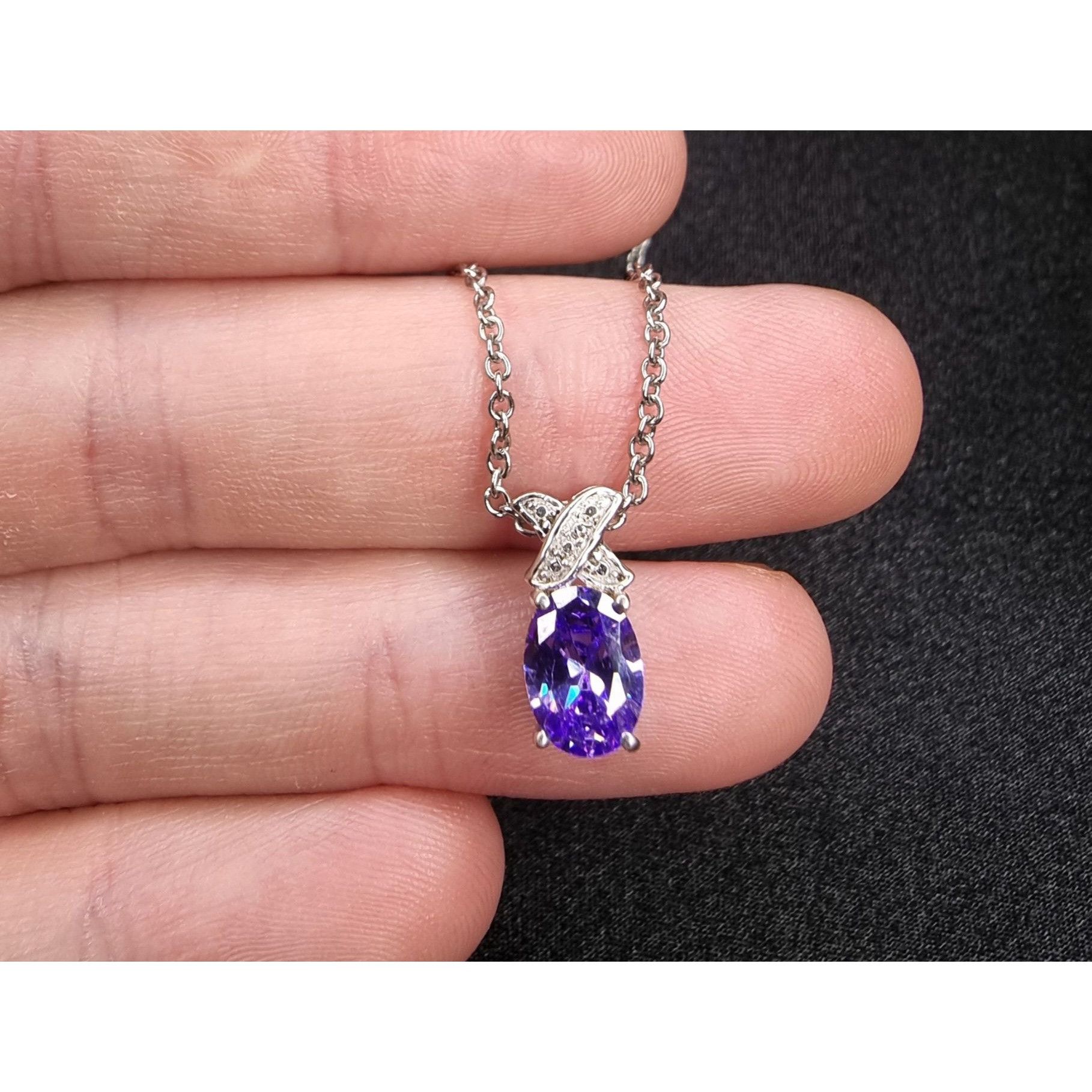 Vintage STS Signed 925 Sterling Silver Amethyst Pendant Necklace Size ONE SIZE - 6 Thumbnail