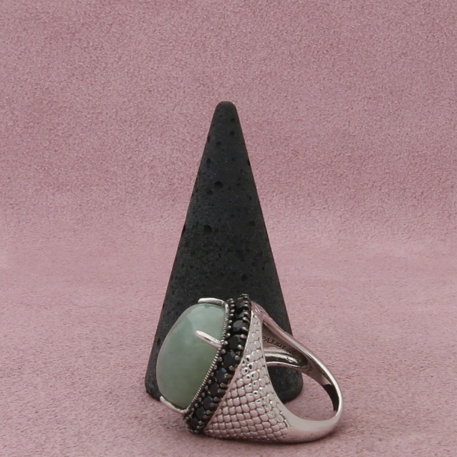 Sterling Silver sterling silver jade & black tourmaline halo ring size 6 Size ONE SIZE - 5 Thumbnail