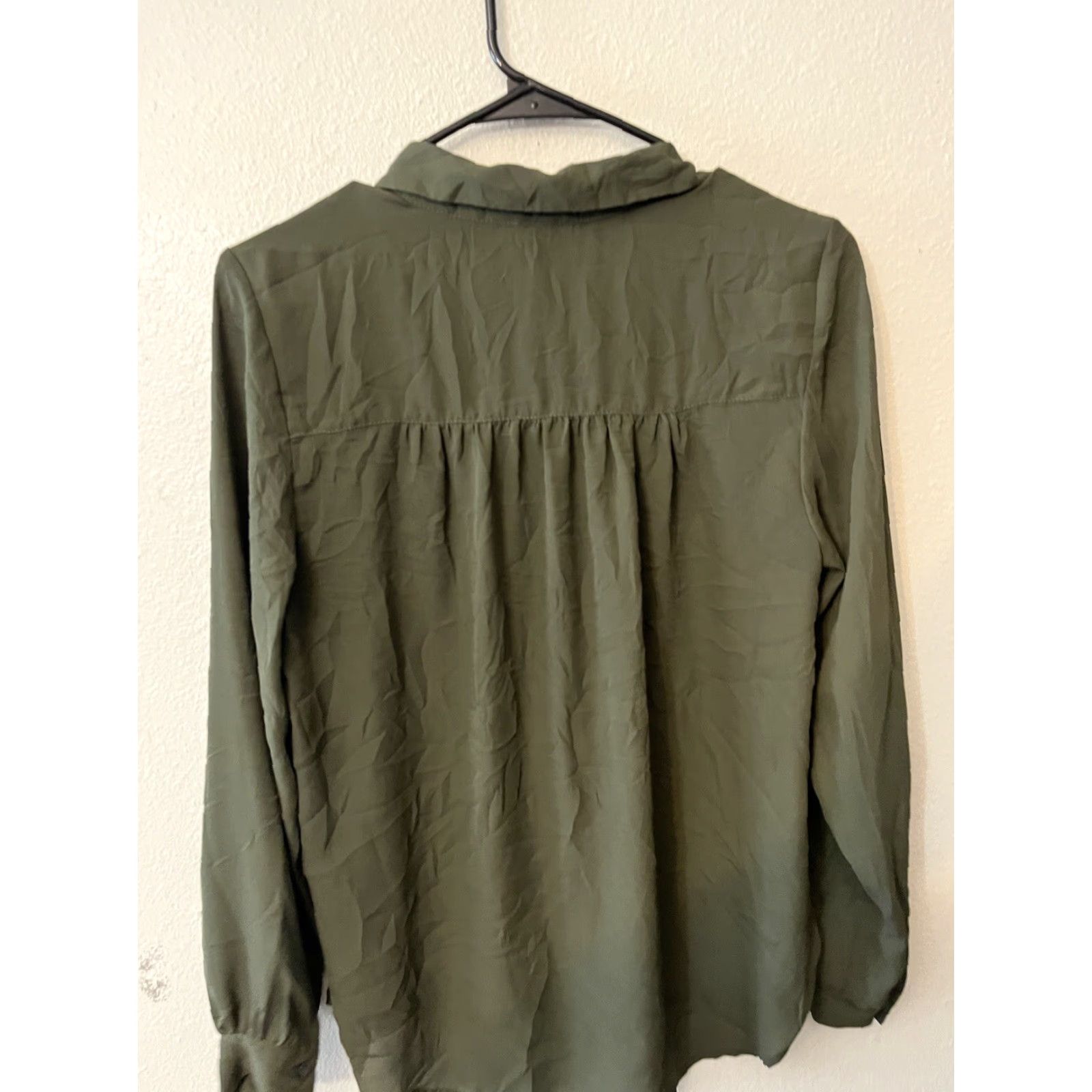 H&M VINTAGE H&M Women's Button-Up Shirt Long Sleeve Fitted Collared Lightweight Solid Green Size 6 Size M / US 6-8 / IT 42-44 - 3 Thumbnail