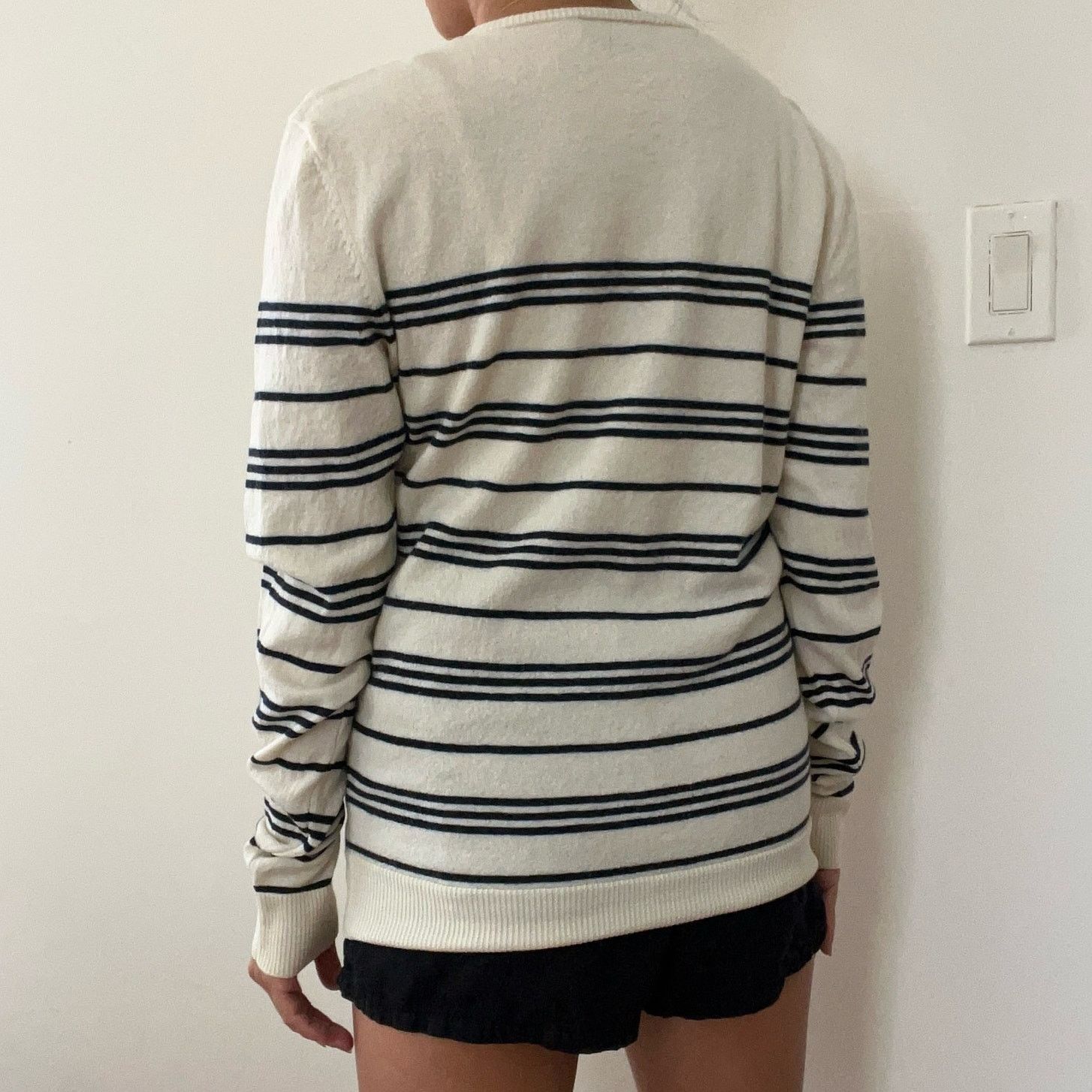 A.P.C. A.P.C. Womens Cream Black Stripe 100% Wool Sweater Size M Size M / US 6-8 / IT 42-44 - 12 Thumbnail