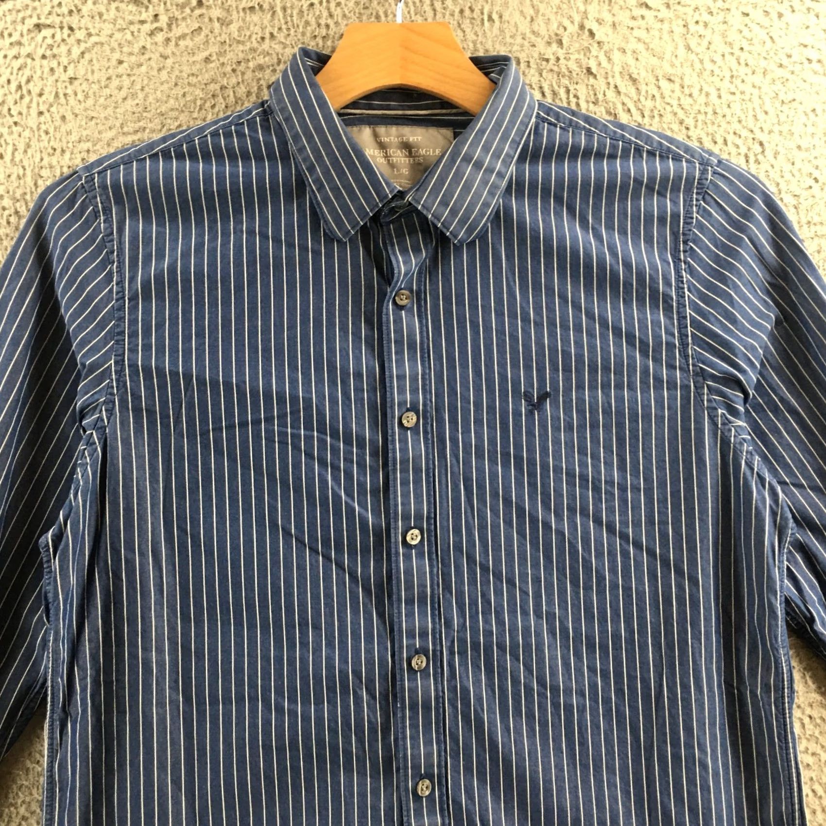 American Eagle Outfitters American Eagle Outfitters Button-Up Shirt Womens L Blue Striped Cotton Long Sleeve Size L / US 10 / IT 46 - 2 Thumbnail