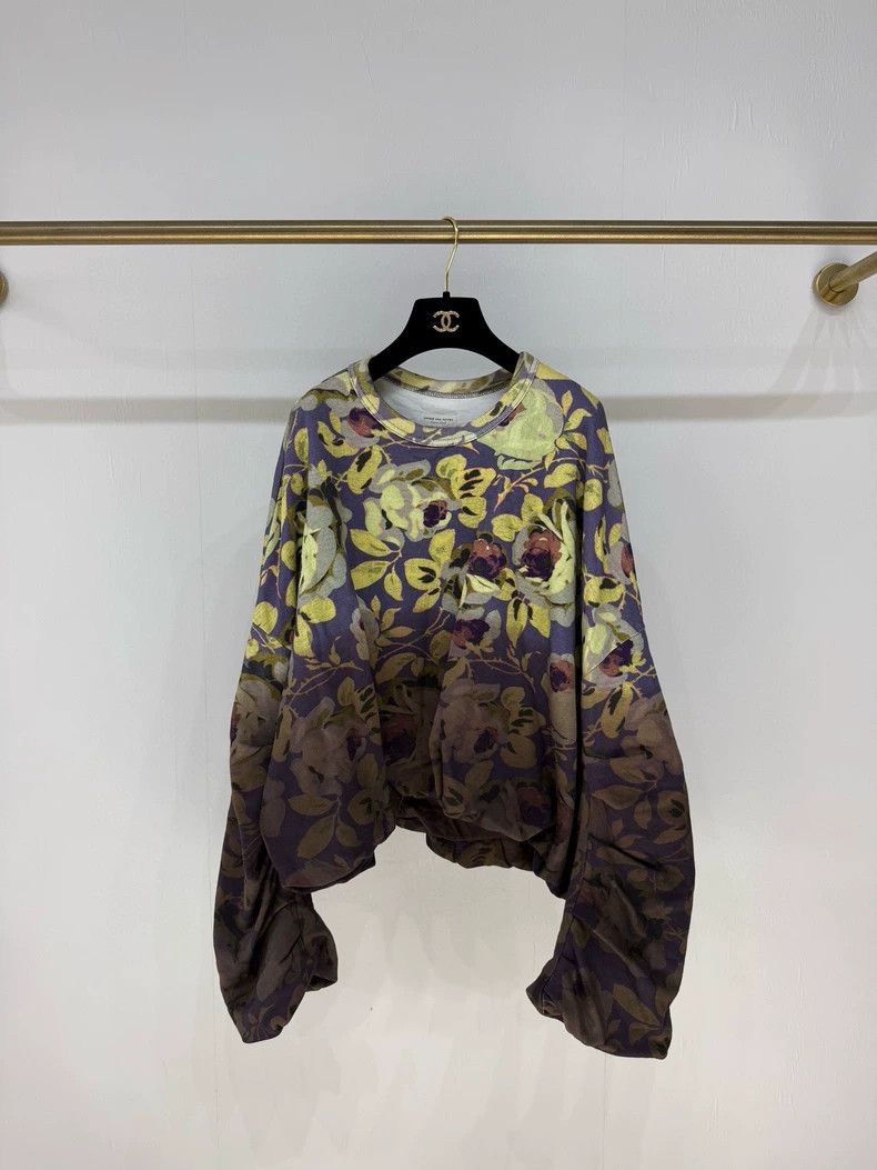 Dries Van Noten DRIES VAN NOTEN Ink-wash floral pleated sweatshirt Size XS / US 0-2 / IT 36-38 - 1 Thumbnail