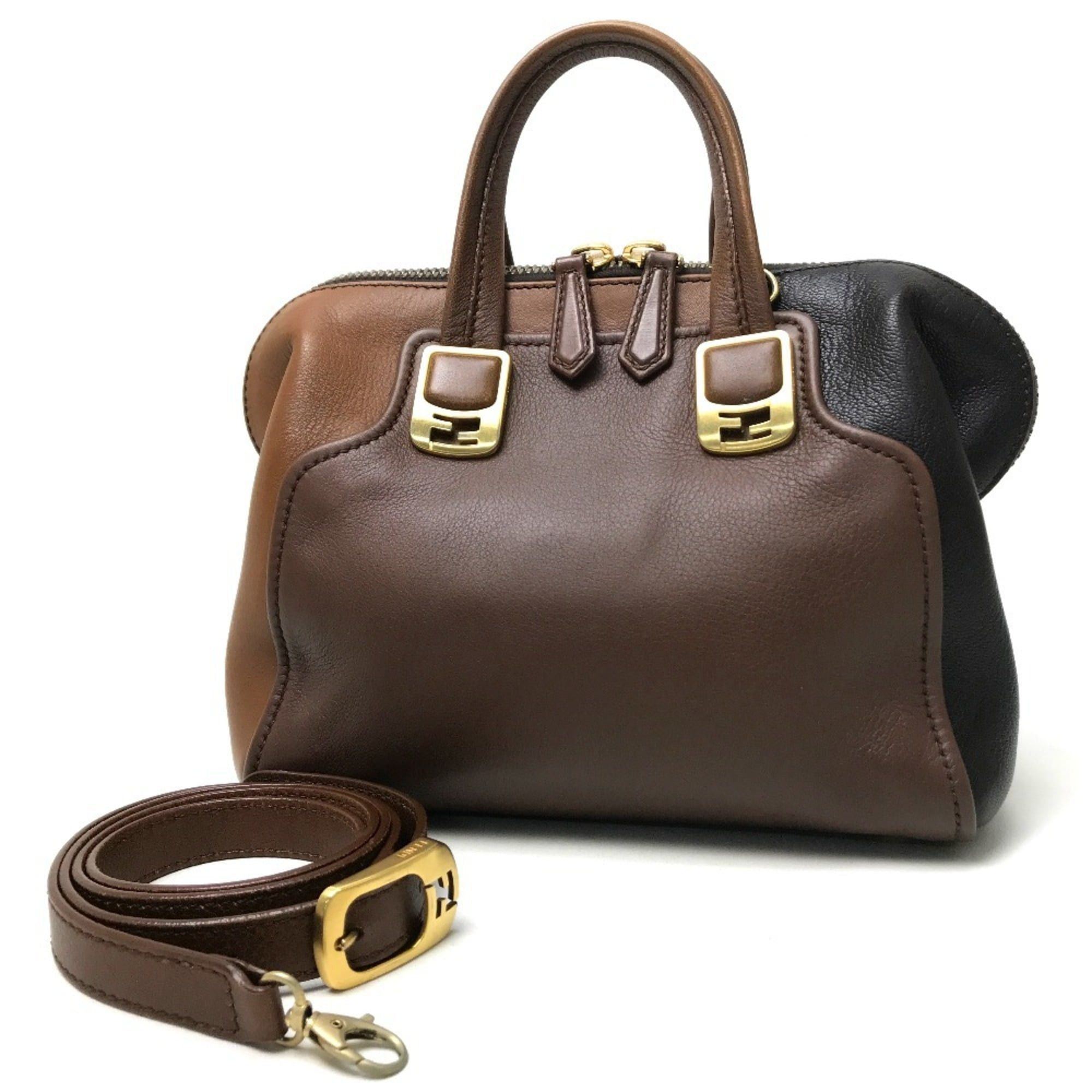 FENDI 8BL117 Chameleon Bag 2-Way Shoulder/Handbag Leather Women's Brown