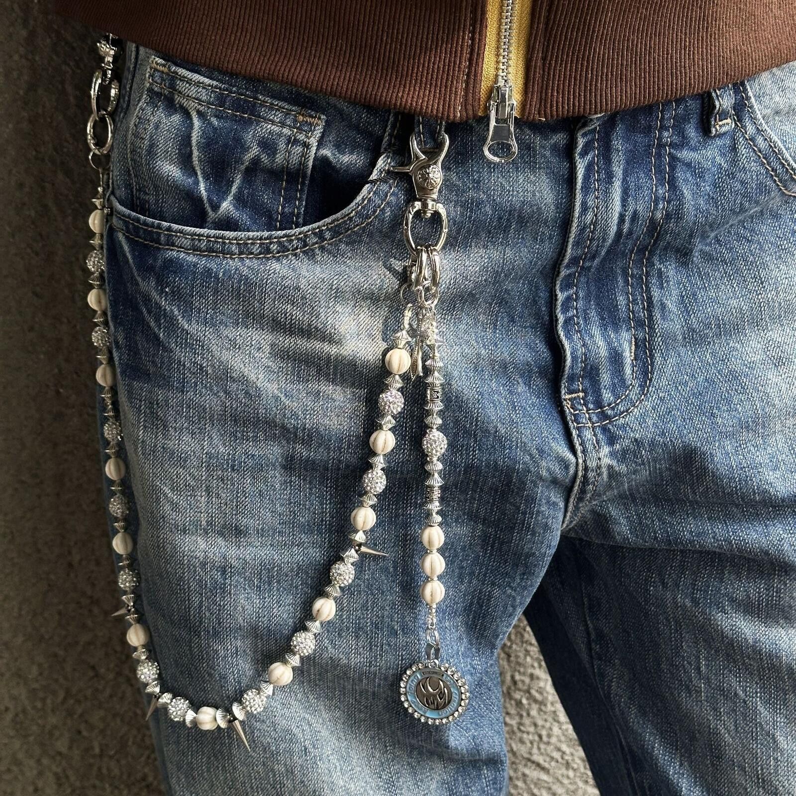 Other White Stone Thorn Crystal Bead Chain | Punk Street Waist Size ONE SIZE - 2 Thumbnail
