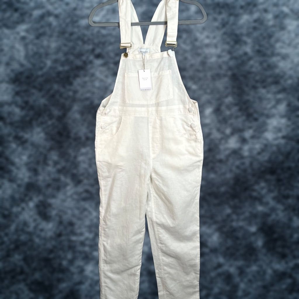 Vintage WeWoreWhat Basic Overalls Womens XS Ivory Linen-Cotton Blend One-Piece Sleeveless Jumpsuit Vintage NEW? Size 26" / US 2 / IT 38 - 1 Thumbnail