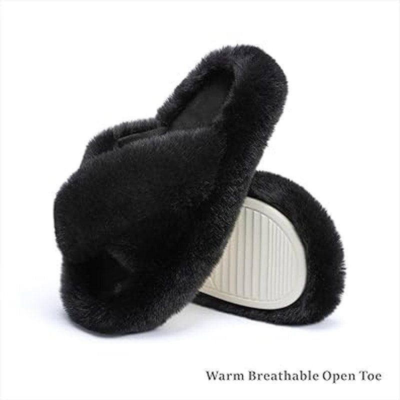 Other Chantomoo Women's Size 8 Black Furry Memory Foam Slippers Size US 8 / IT 38 - 6 Thumbnail