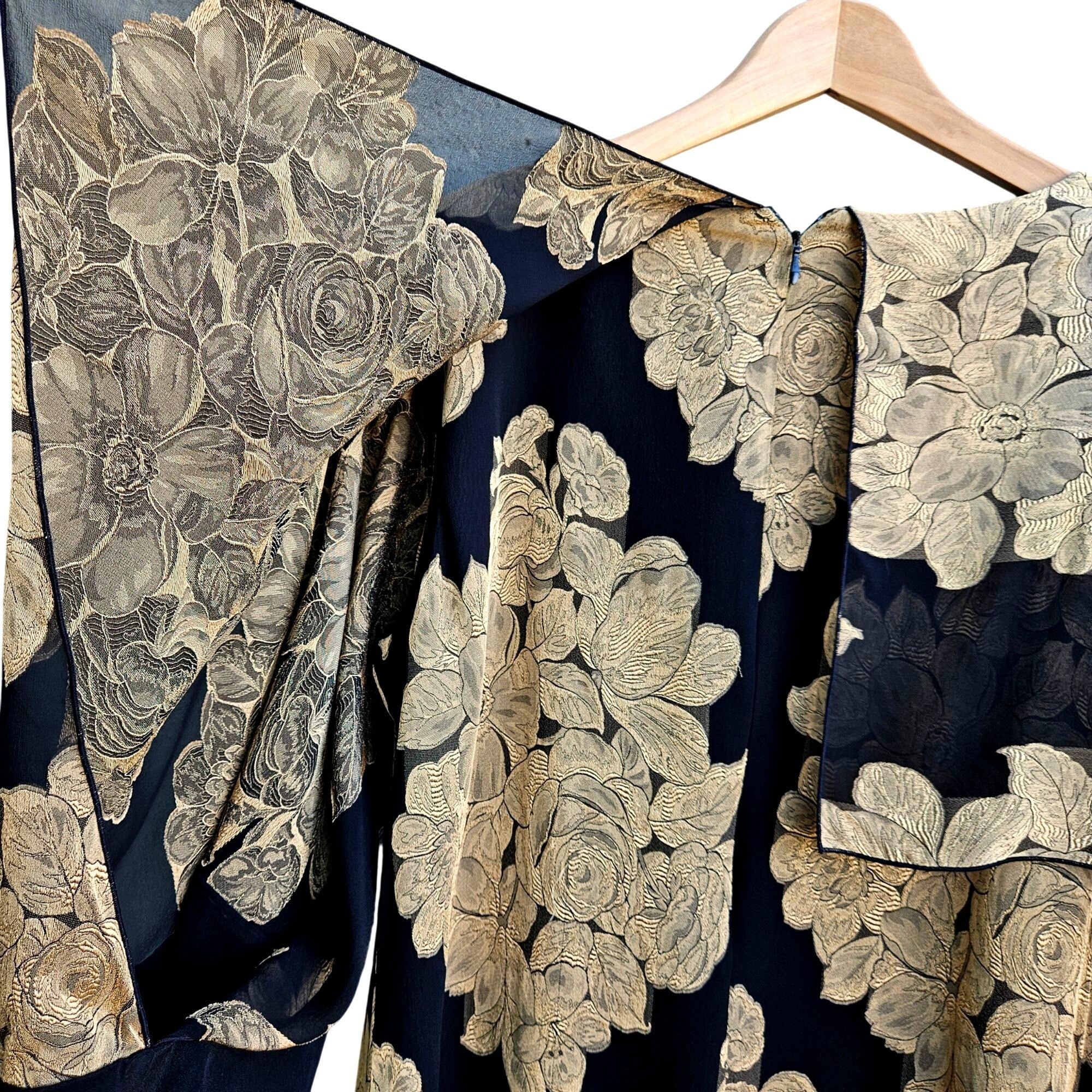 Other Holly Harp Black Gold Silk Brocade Kimono Sleeve Dress Bergd Size L / US 10 / IT 46 - 16 Thumbnail