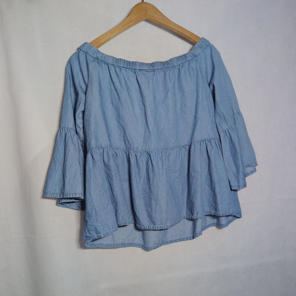 Designer Ana Sz S Off The Shoulder Blue Denim Floral Embroidered Wom Size S / US 4 / IT 40 - 2 Thumbnail