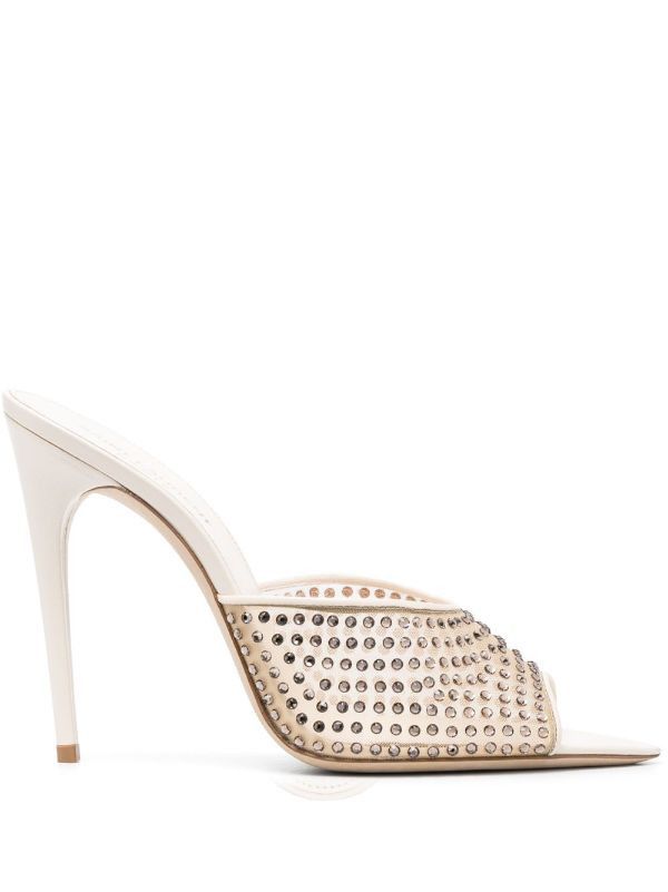 o1bcso1str1224 Blonde Mules In Rhinestone Mesh in White