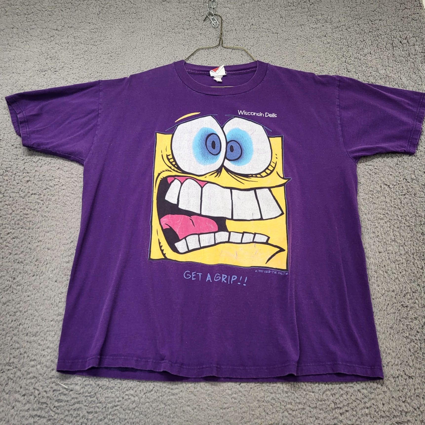 Vintage VINTAGE SpongeBob T-Shirt Face Offs Men's XL Purple Get A Grip 1997 Wisconsin Dells 80s 90s Funny Size US XL / EU 56 / 4 - 2 Thumbnail