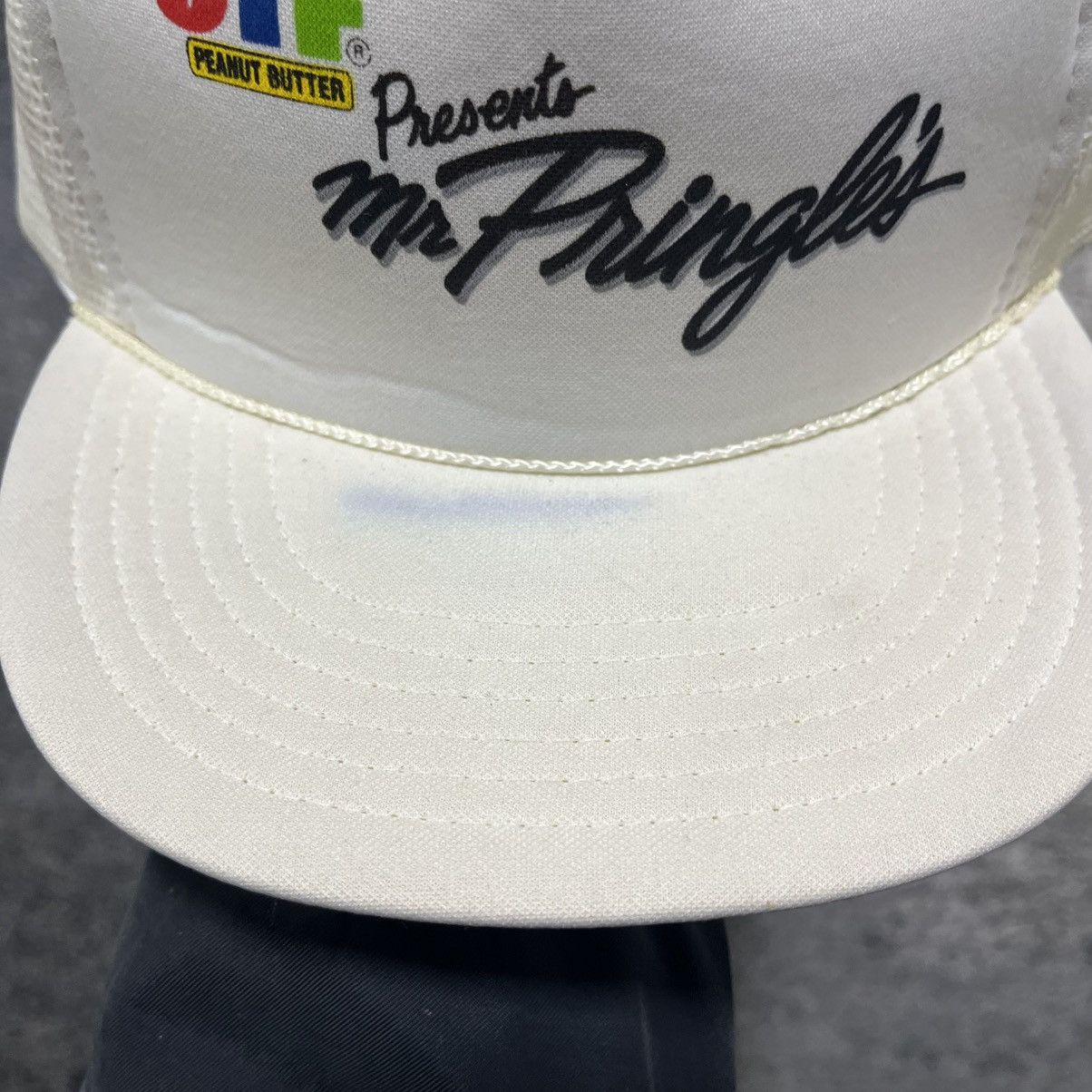 Vintage Vintage Jif Peanut Butter Mr Pringles Snapback Trucker Hat Size ONE SIZE - 4 Thumbnail