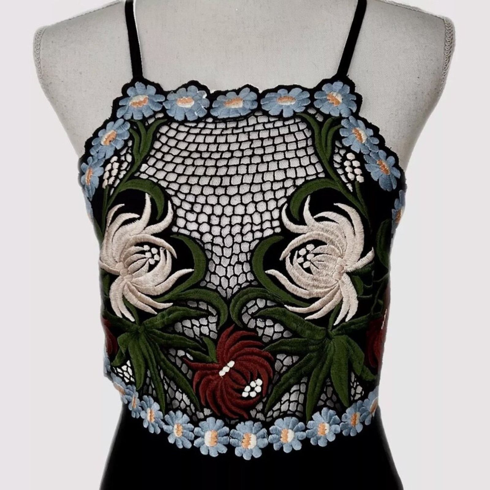 Cleobella Cleobella Floral Embroidered Black Summer Dress Handmade Size S / US 4 / IT 40 - 3 Thumbnail